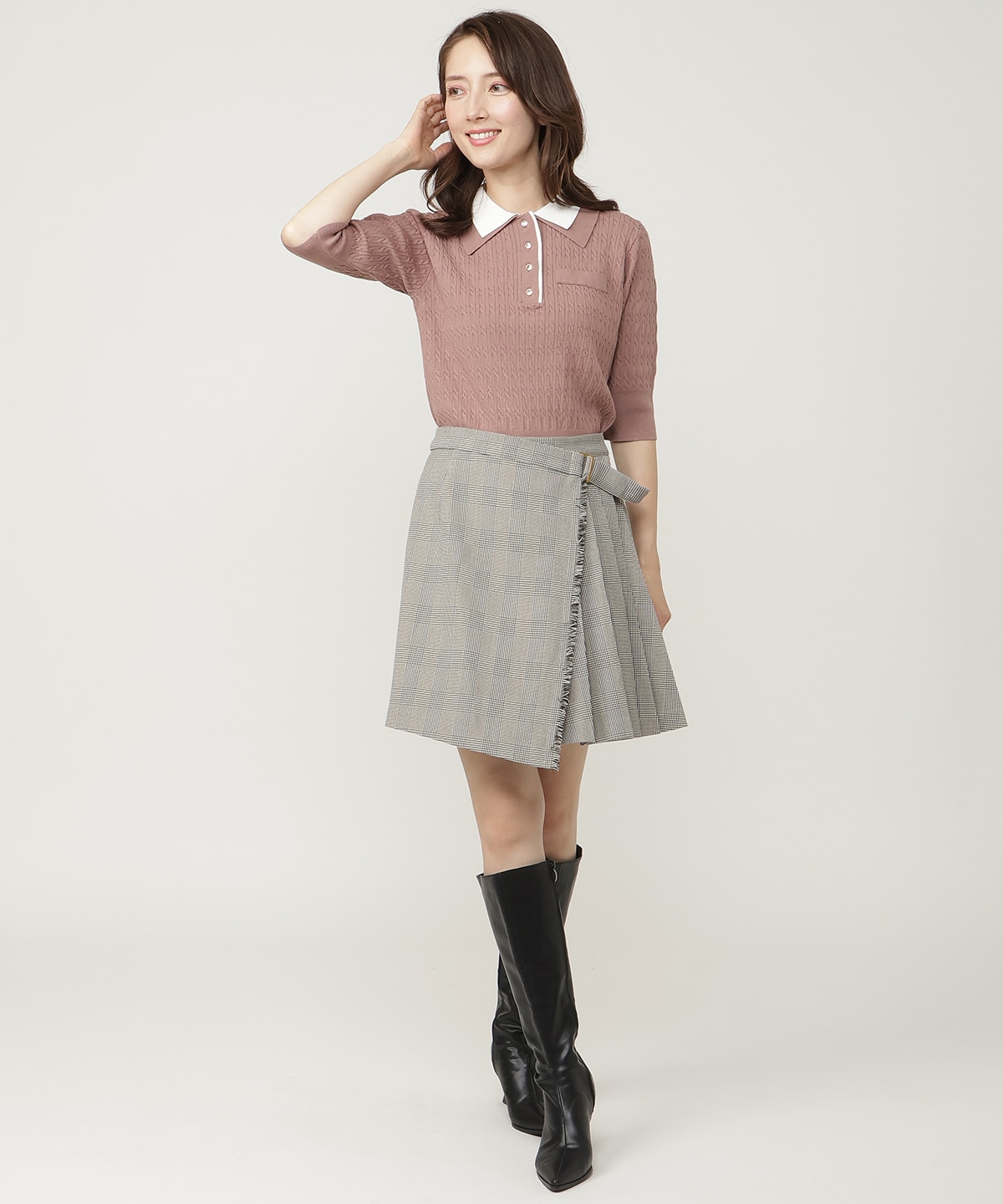 チェックプリーツラップミニスカート