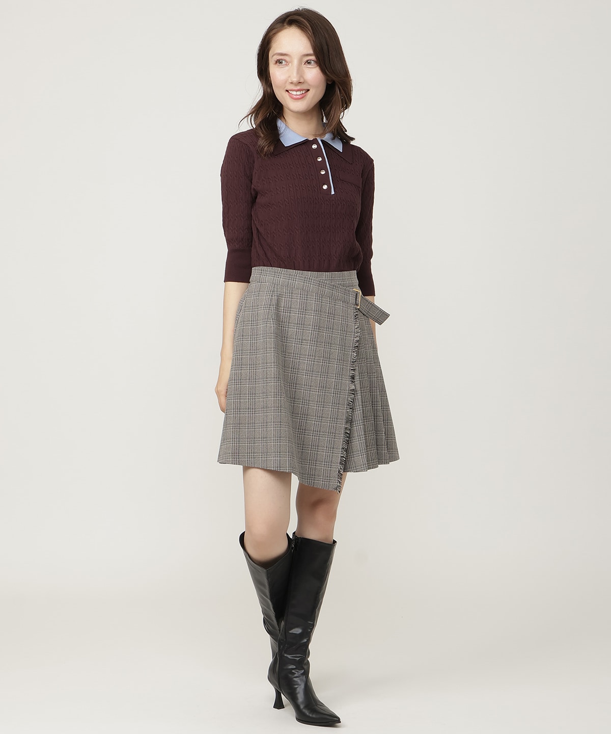 チェックプリーツラップミニスカート