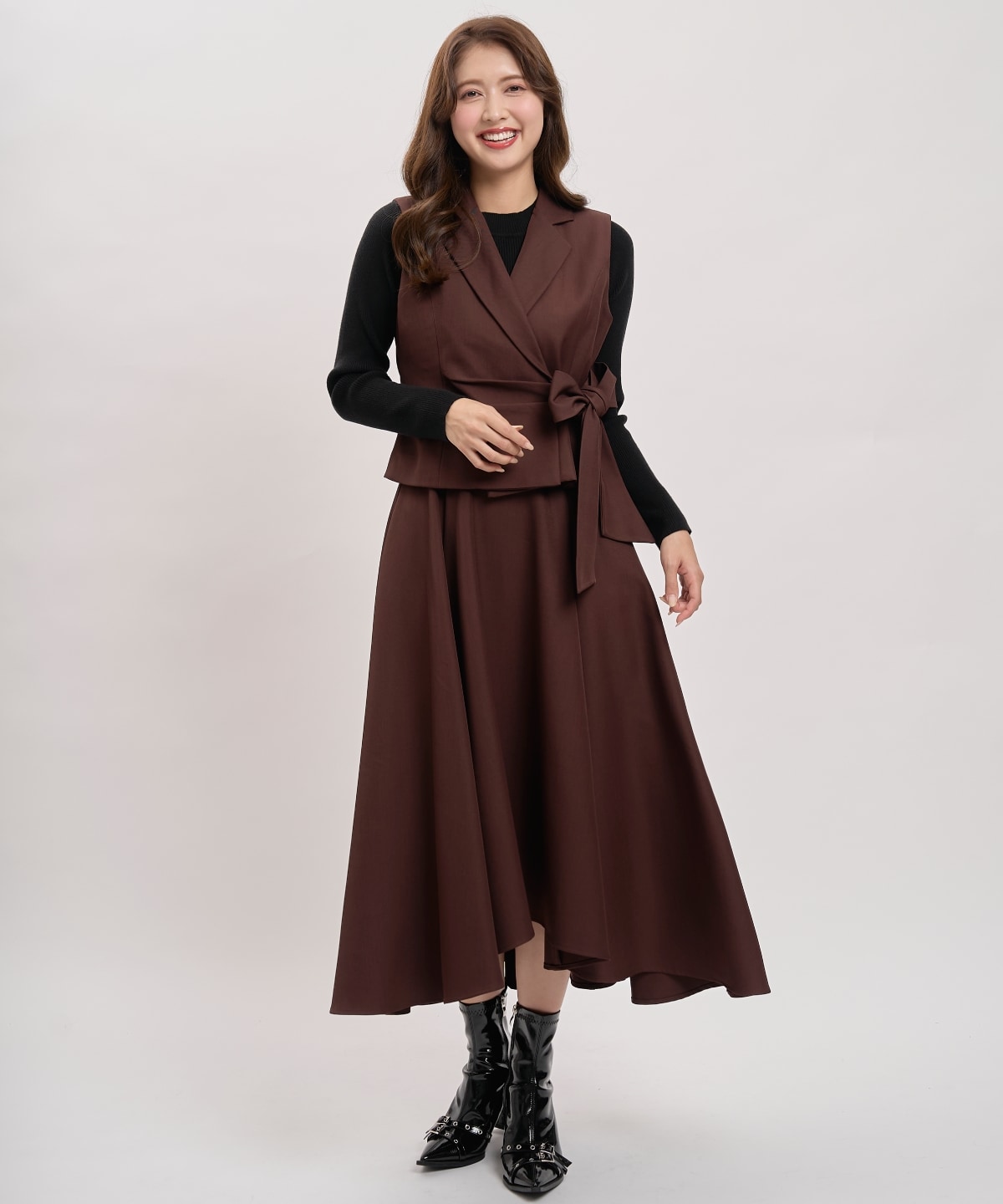 【先行予約受付中】【セットアイテム】リボンジレ×ニットドッキングワンピース