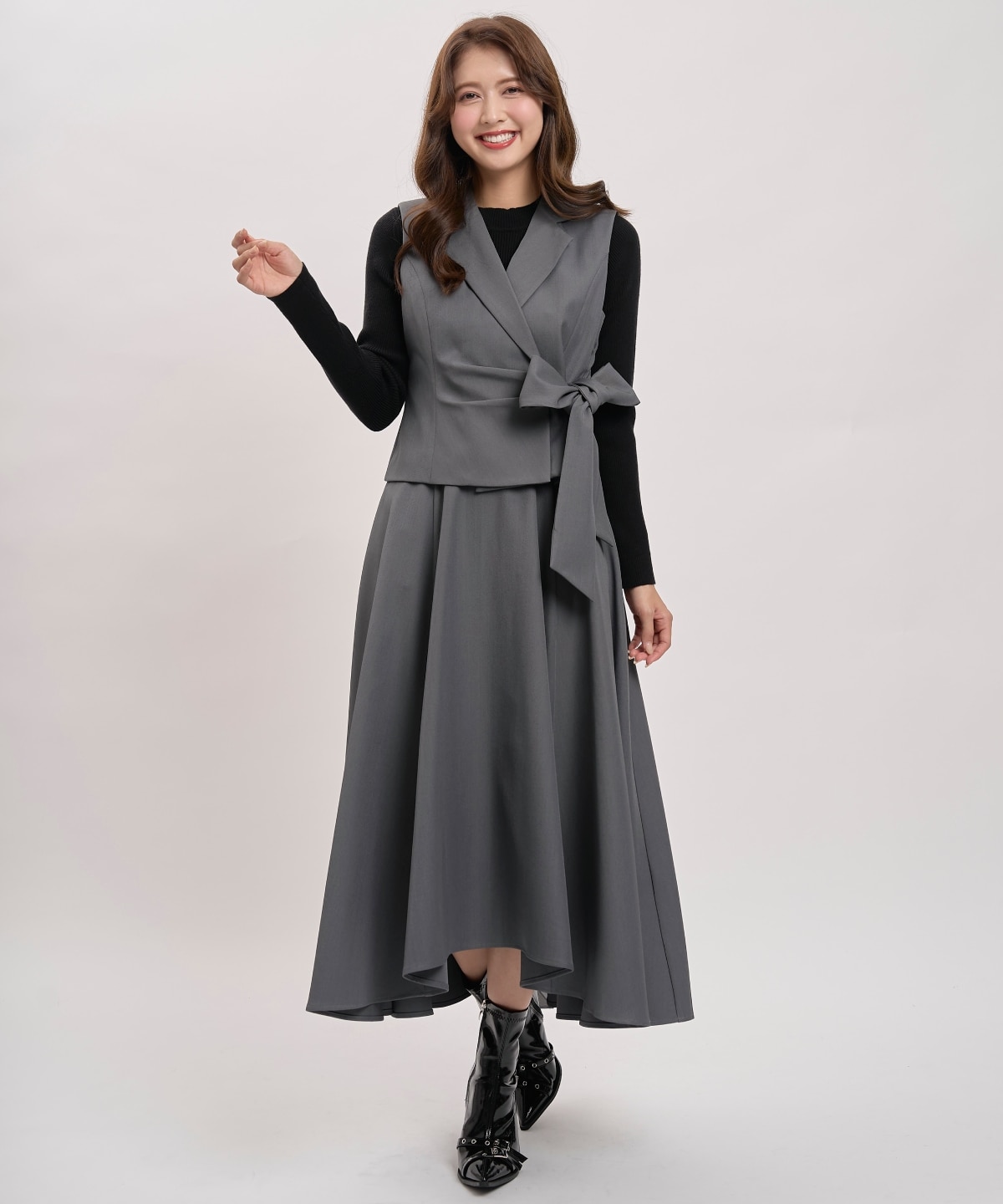 【先行予約受付中】【セットアイテム】リボンジレ×ニットドッキングワンピース