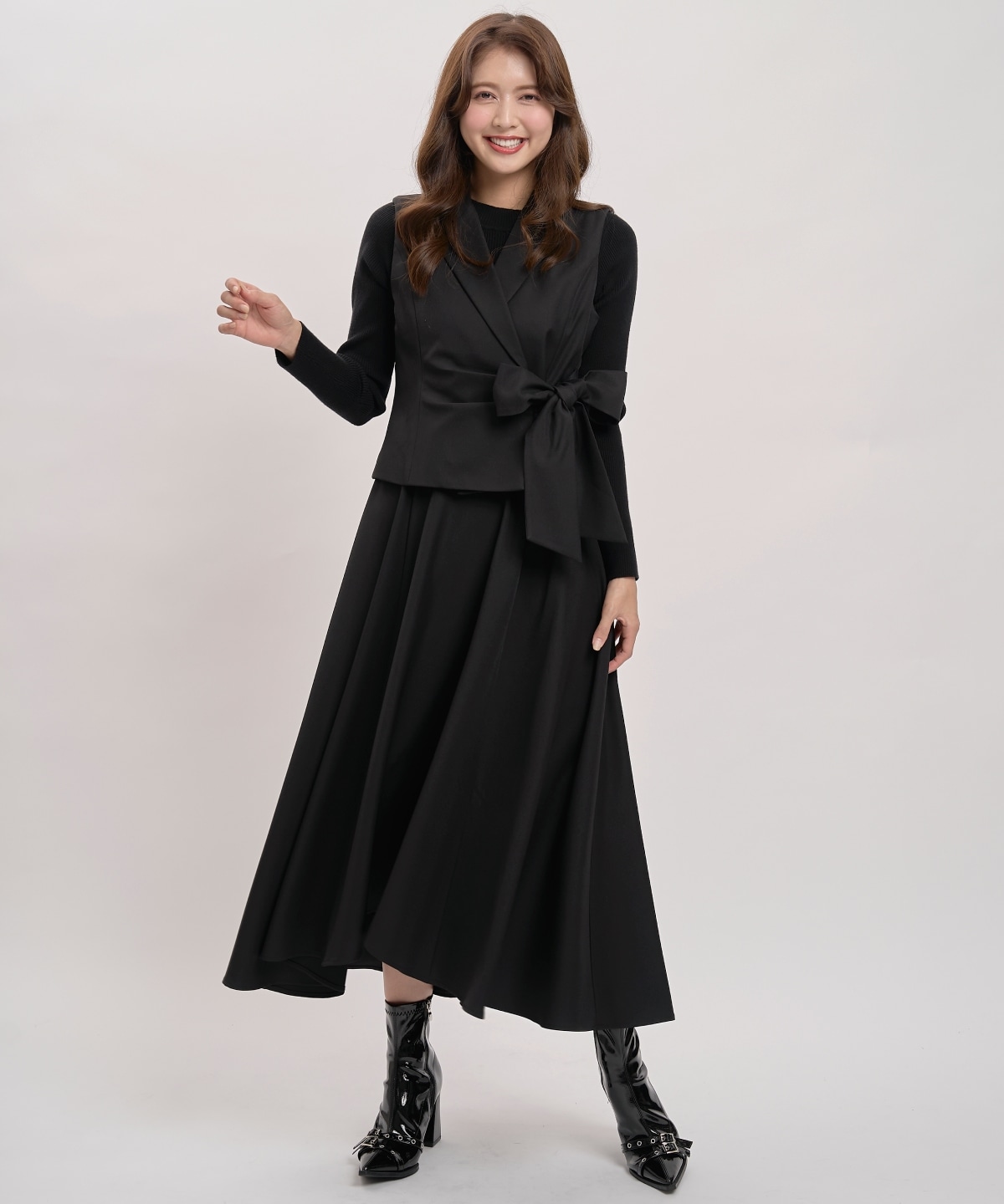 【先行予約受付中】【セットアイテム】リボンジレ×ニットドッキングワンピース