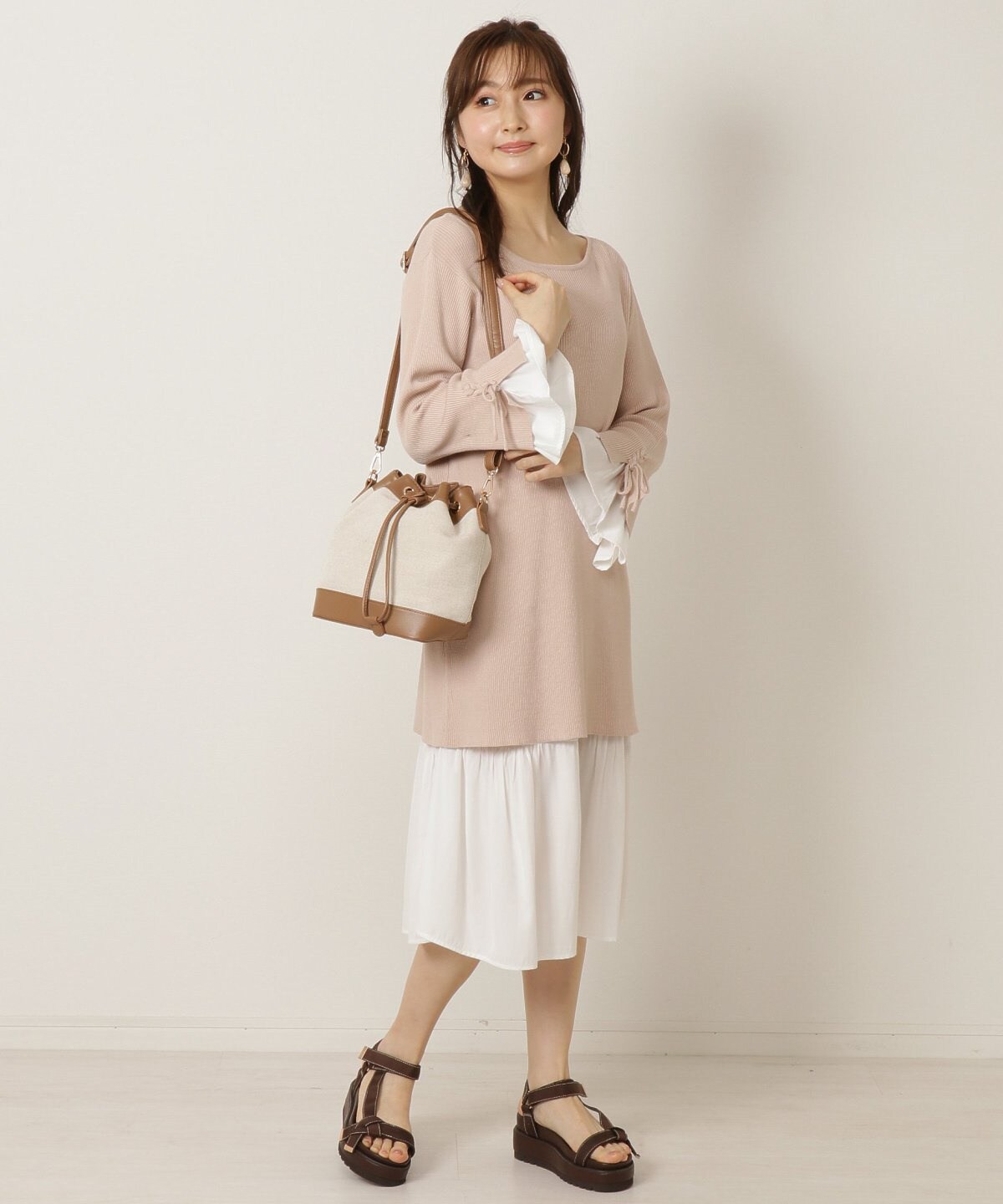 シャツレイヤードニットワンピース M ベージュ Willselection 公式オンラインショップ バーンデストローズ