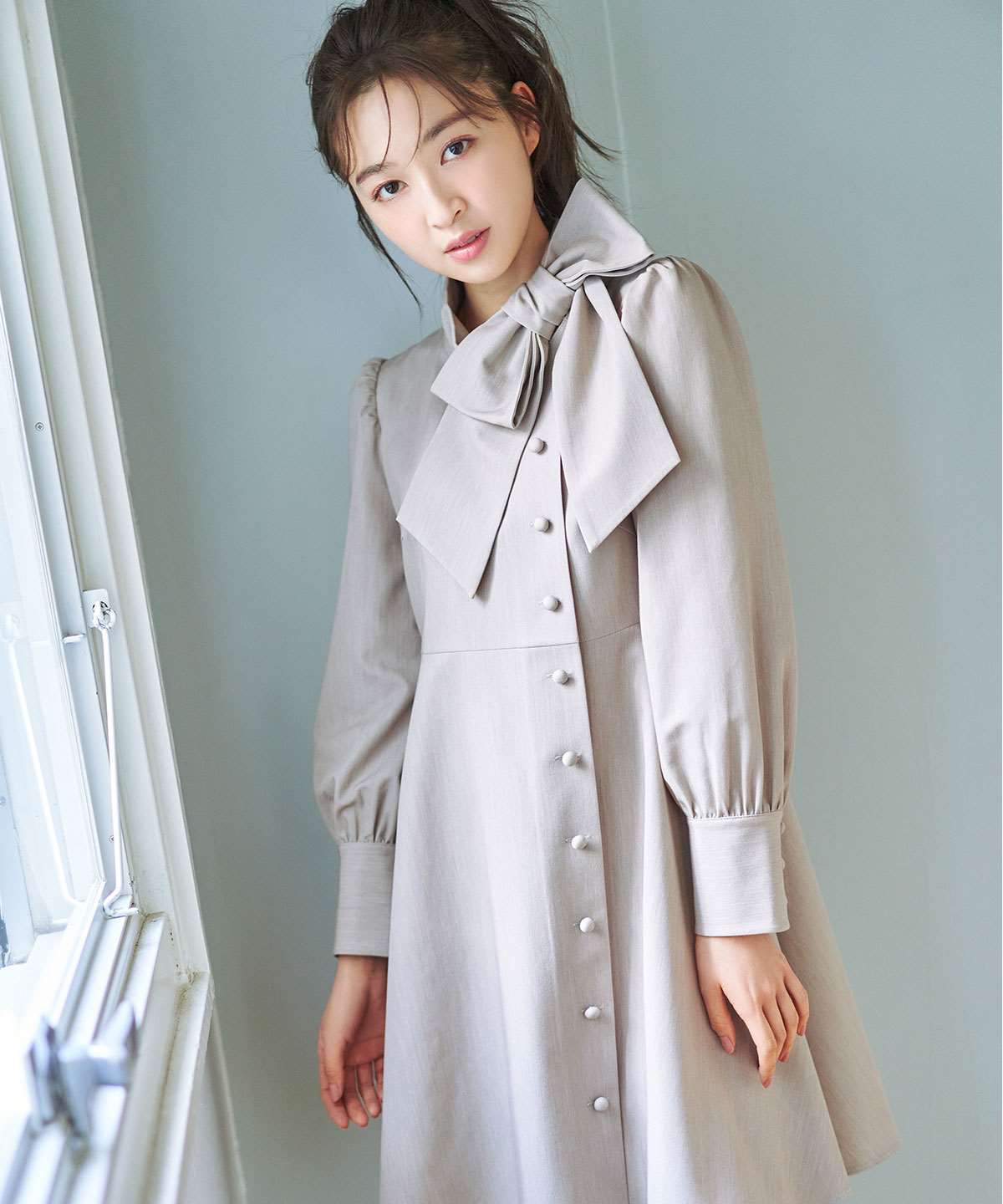 リボンロールカラーワンピース M グレージュ Willselection 公式オンラインショップ バーンデストローズ