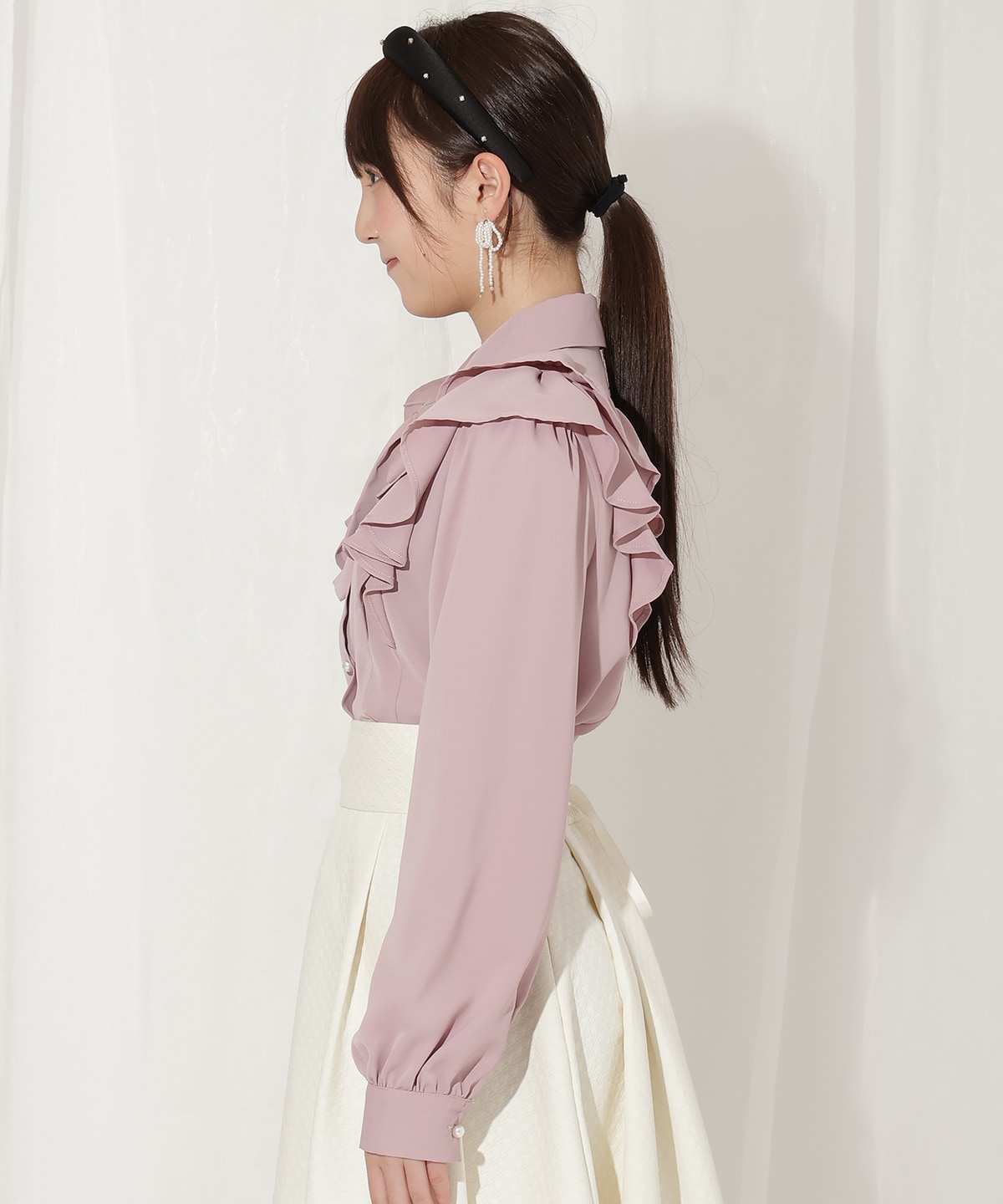 ダブルフリルリボンタイブラウス