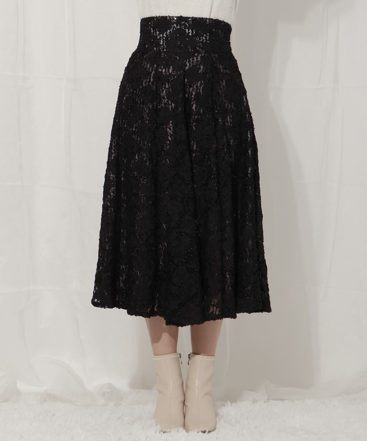 キラキラフラワーチュールフレアスカート