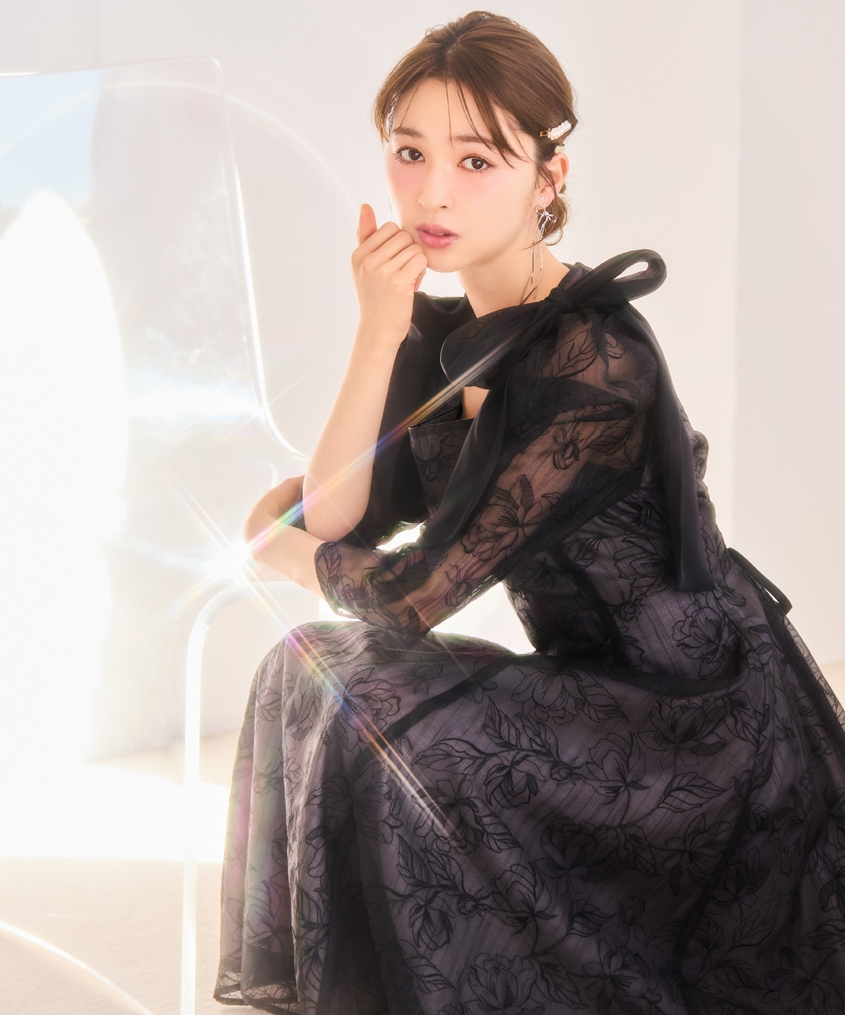 フラワー刺繍肩リボンドレス