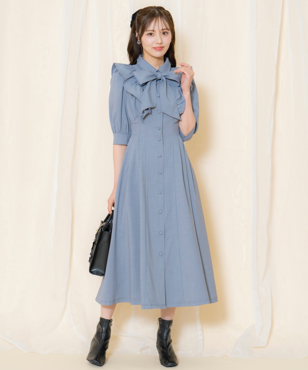 タックウエストフリルシャツワンピース