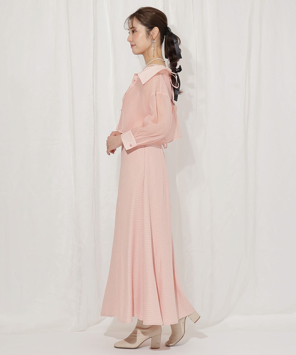 シアーブラウス×カットソーマーメイドワンピース