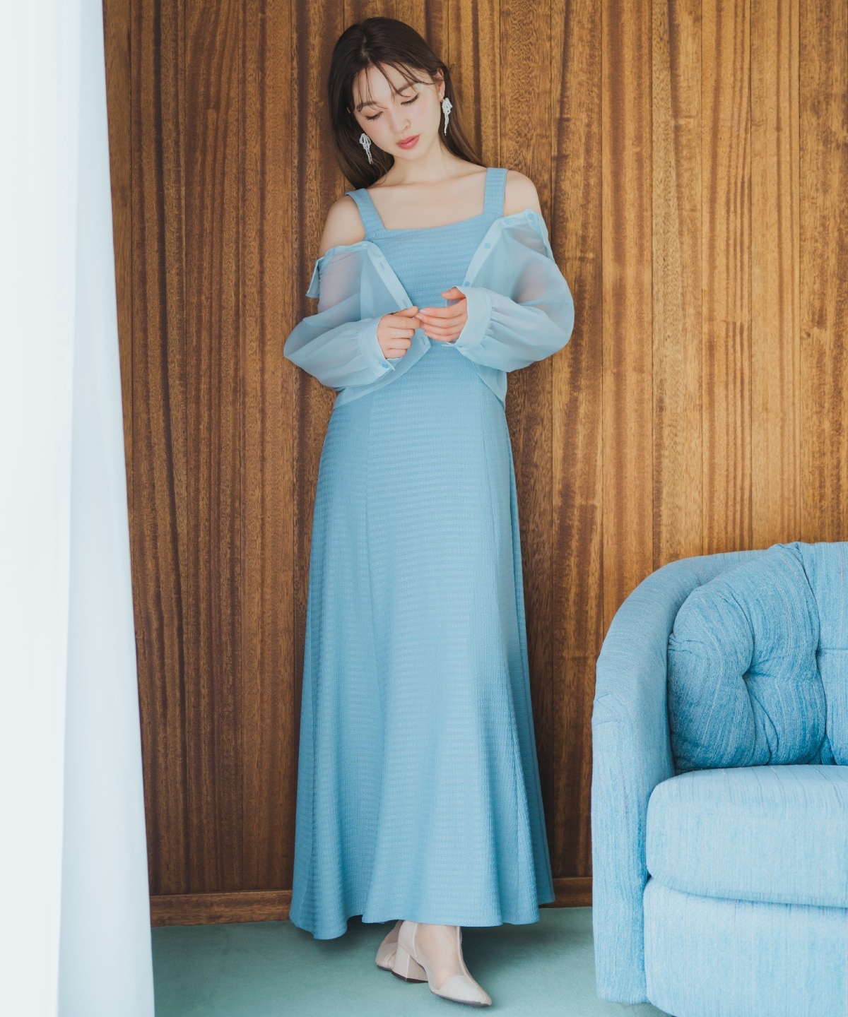 シアーブラウス×カットソーマーメイドワンピース