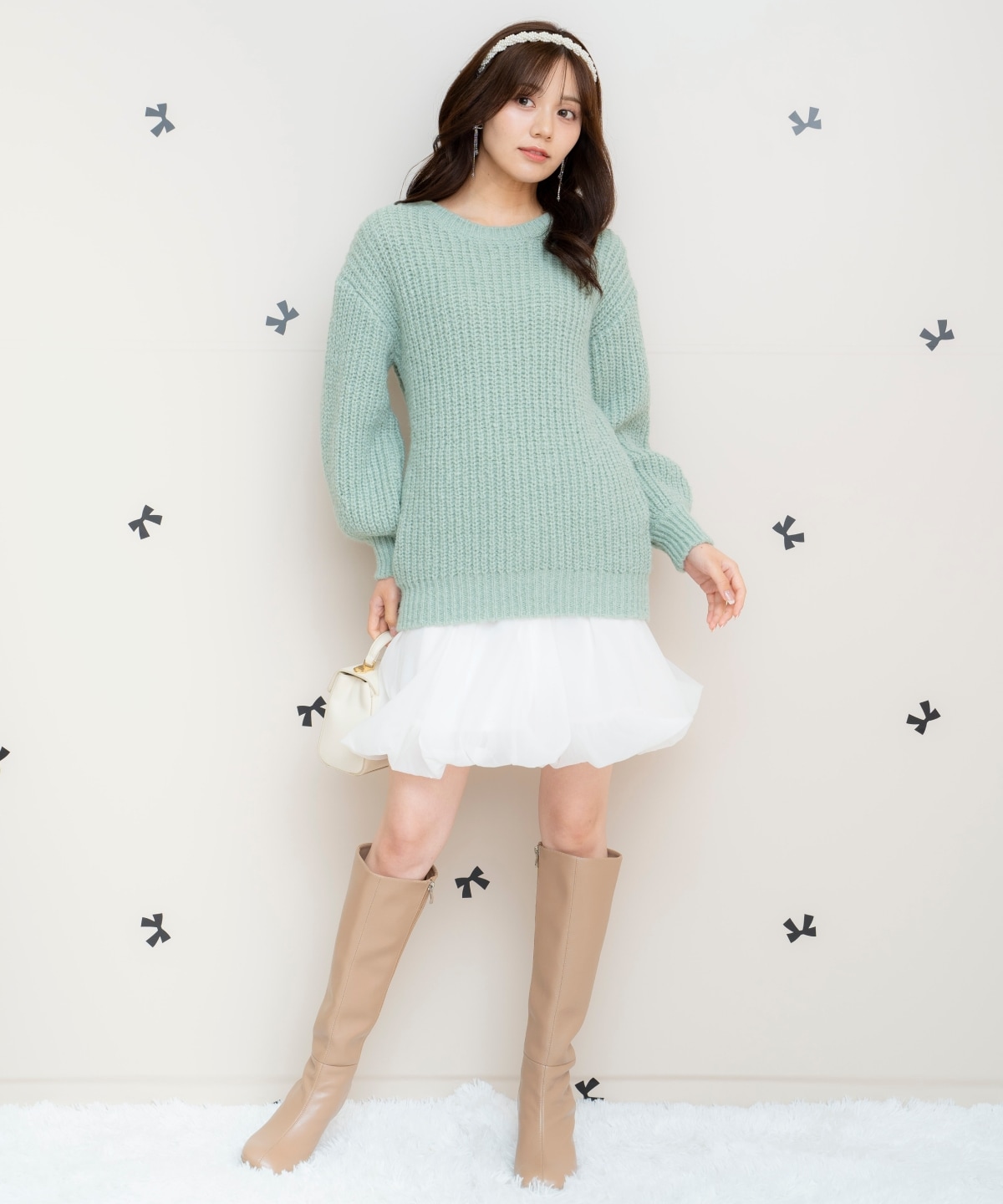 ニットプルオーバー×バルーンスカートセット