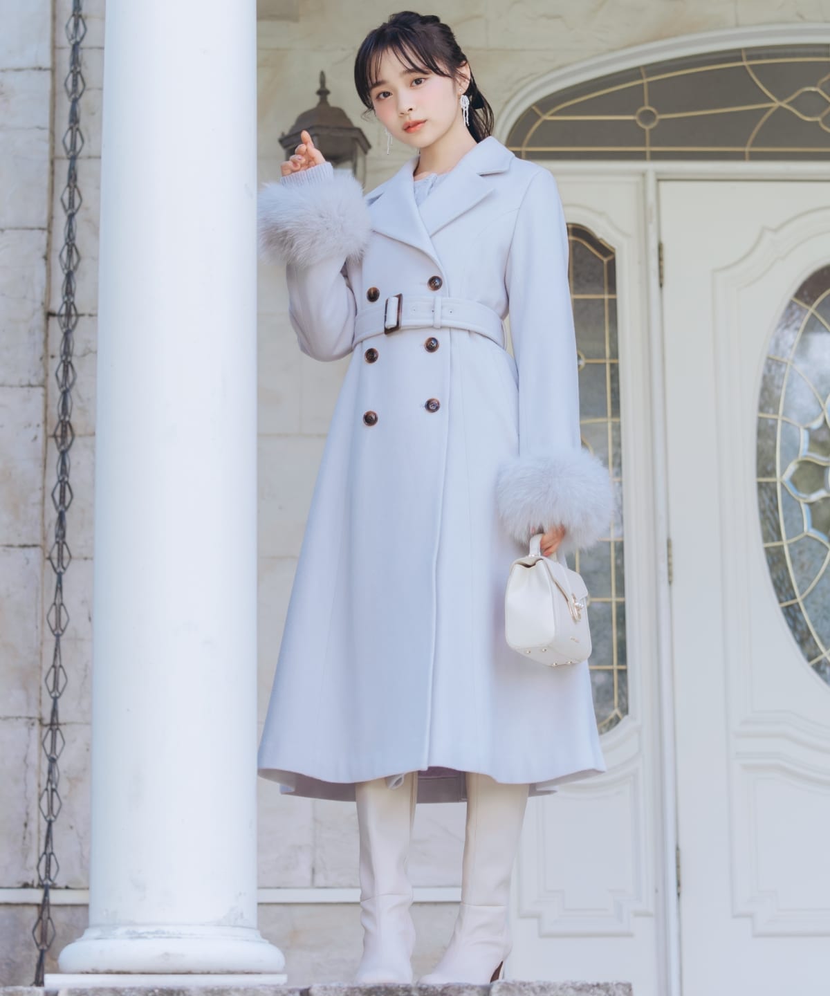 FOXファー付きウールコート