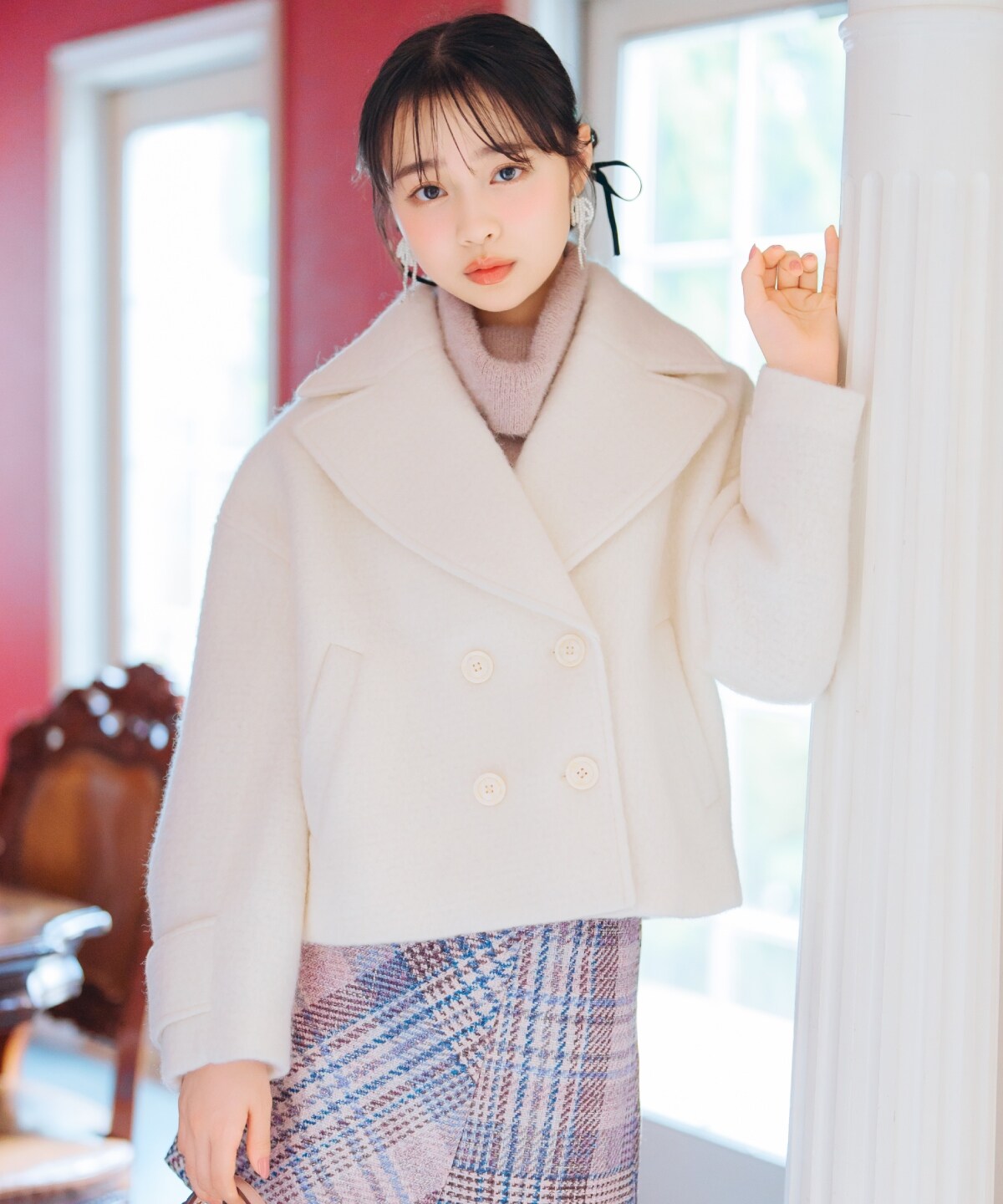 美品】FRAMeWORK 2023AW TWEEDショートコート Wボタンシャギー