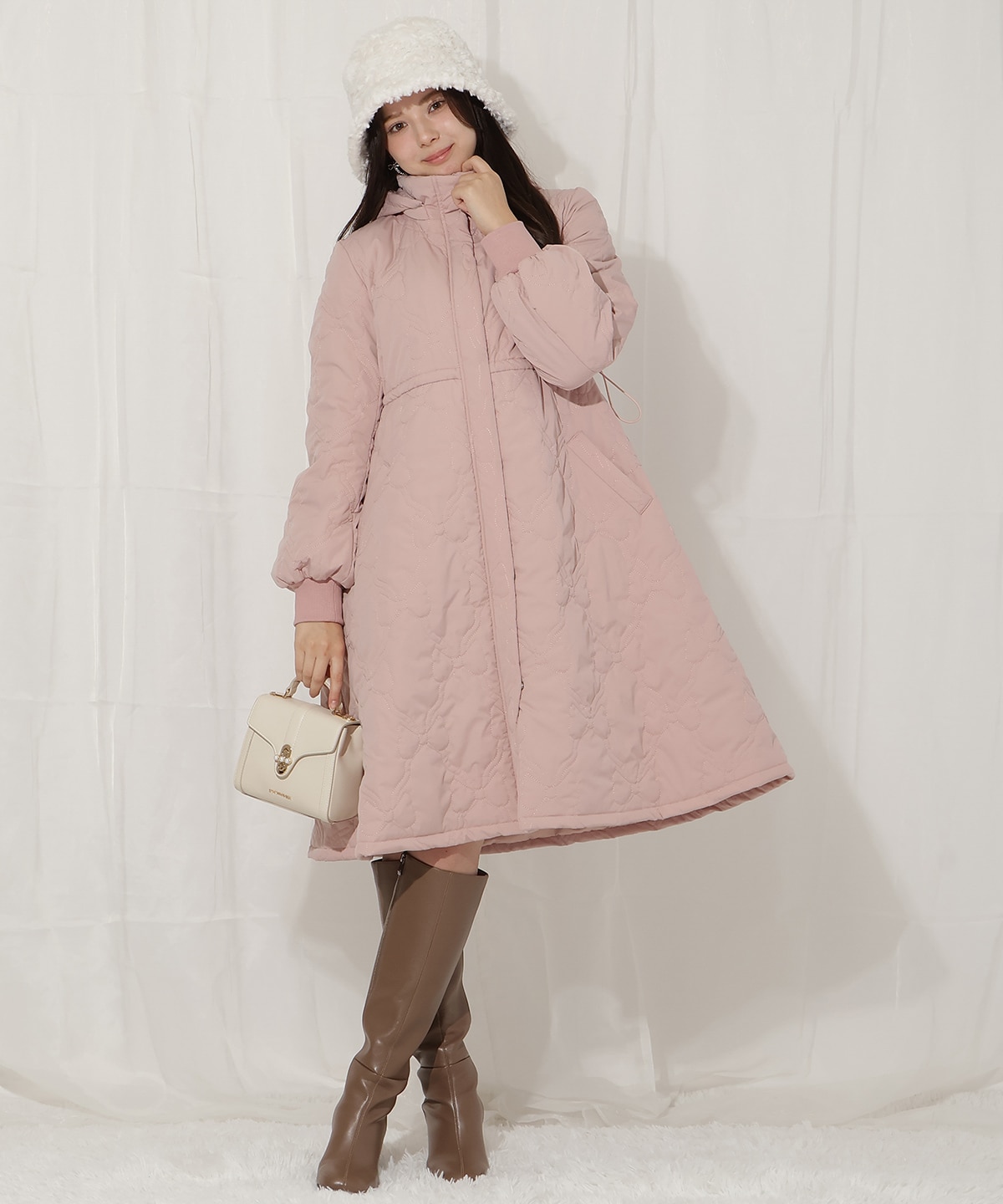 リボン柄キルティングコート