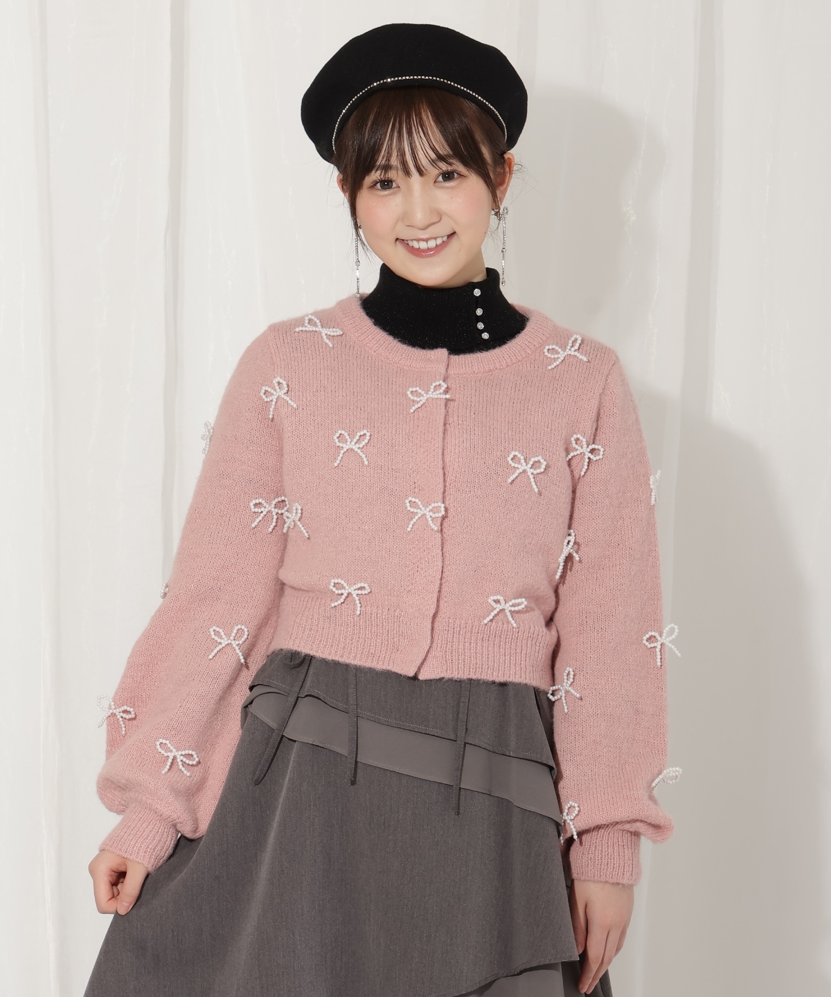 リボンパーツ付きカーディガン