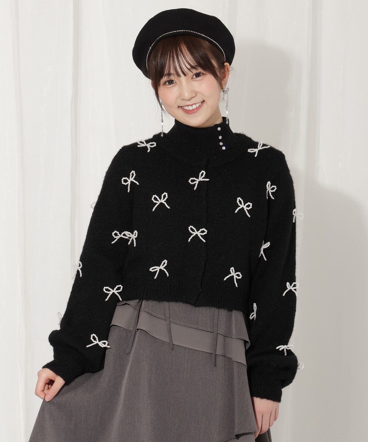 リボンパーツ付きカーディガン