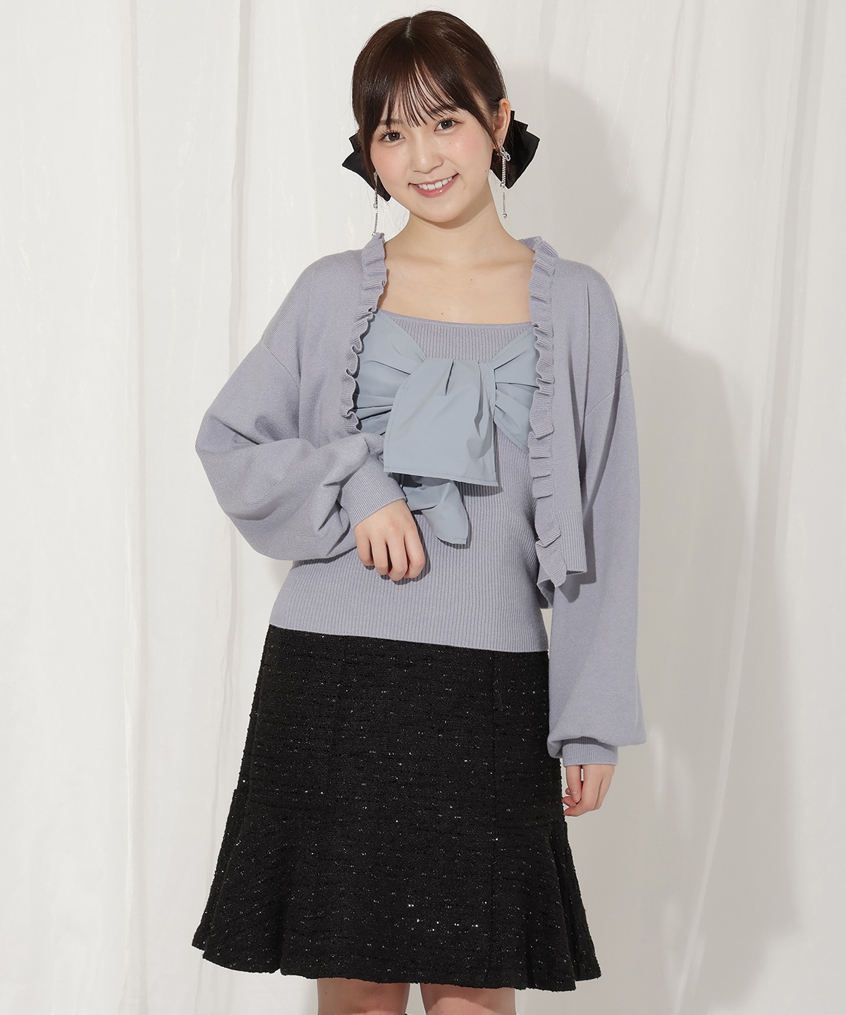 フリルカーディガン×リボンキャミセット
