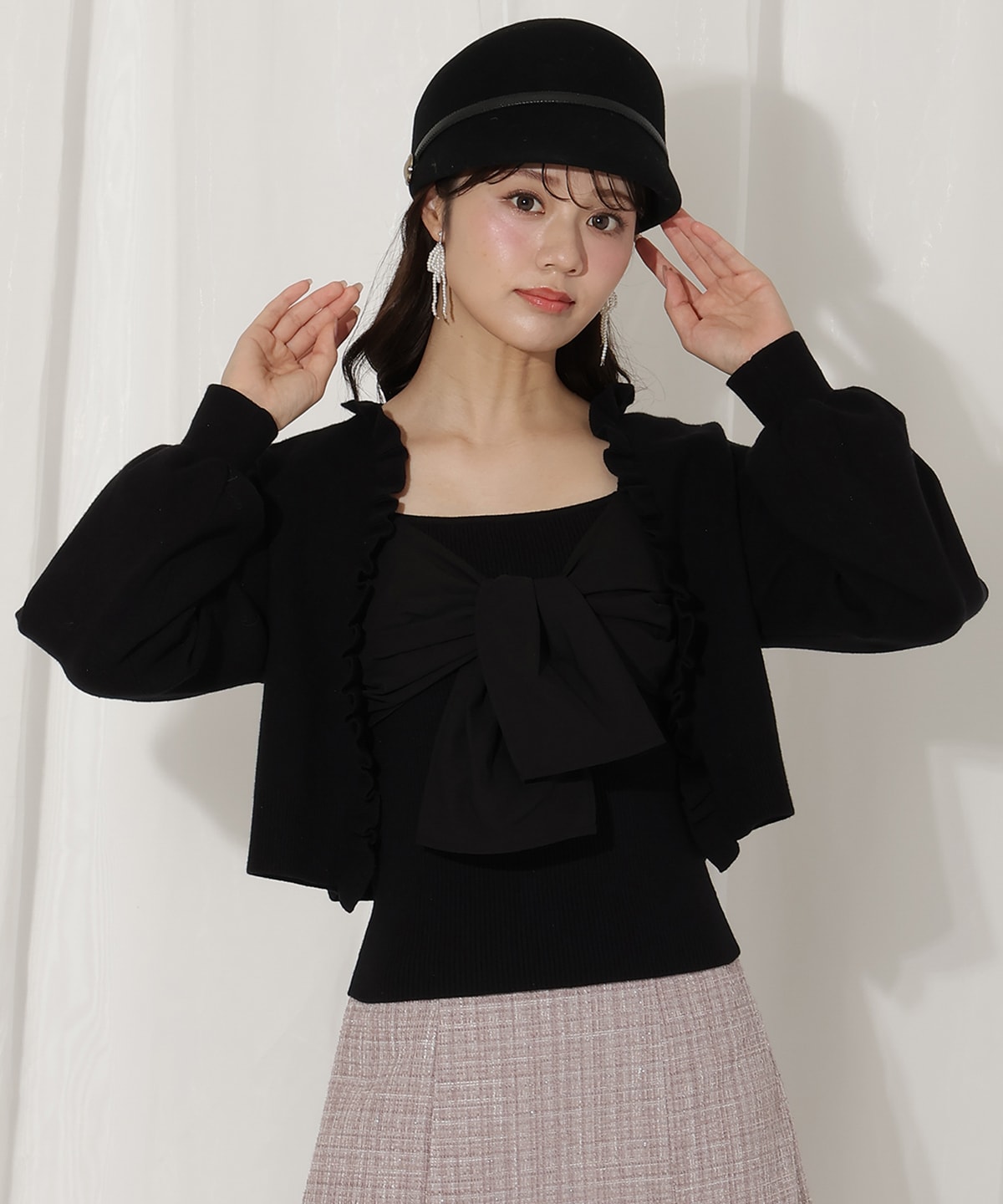 フリルカーディガン×リボンキャミセット