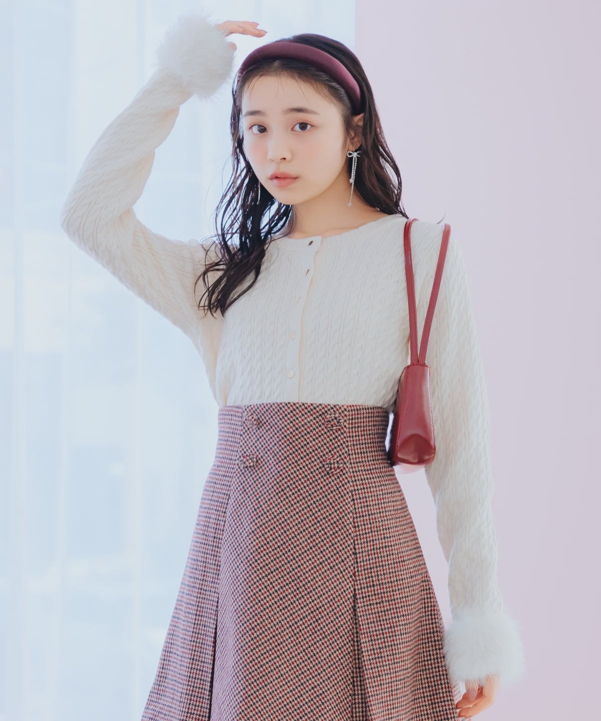 ファーカフスケーブルカーディガン