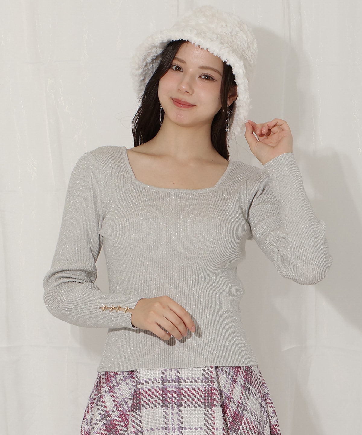 リボンスリーブ2WAYラメニット