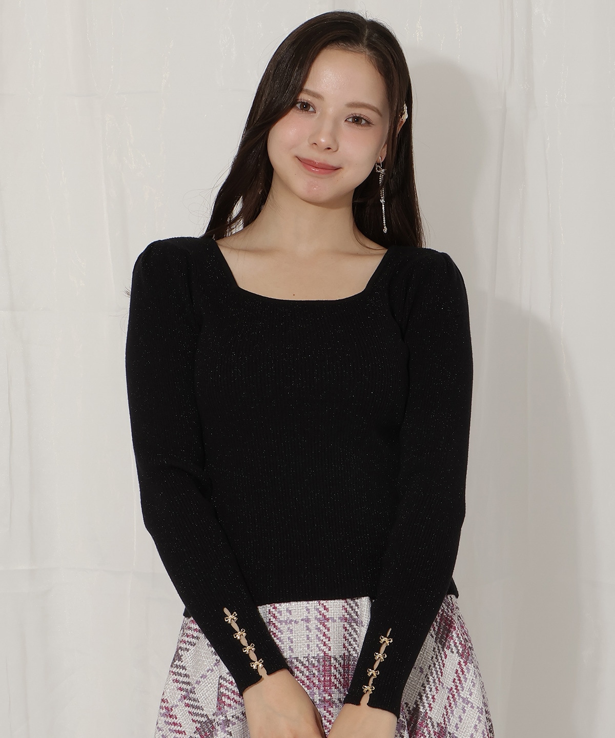 リボンスリーブ2WAYラメニット