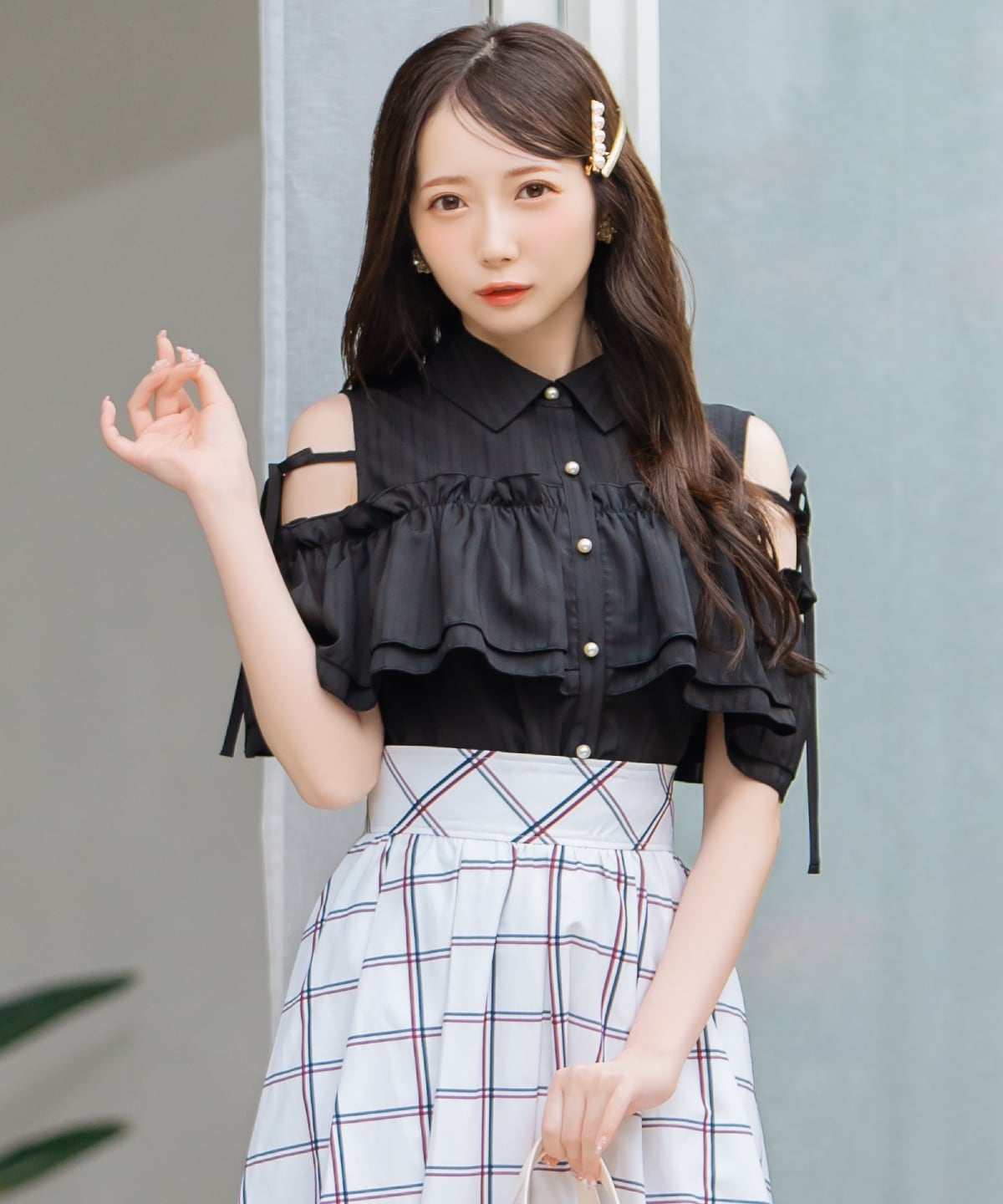 ナローリボンオフショルブラウス