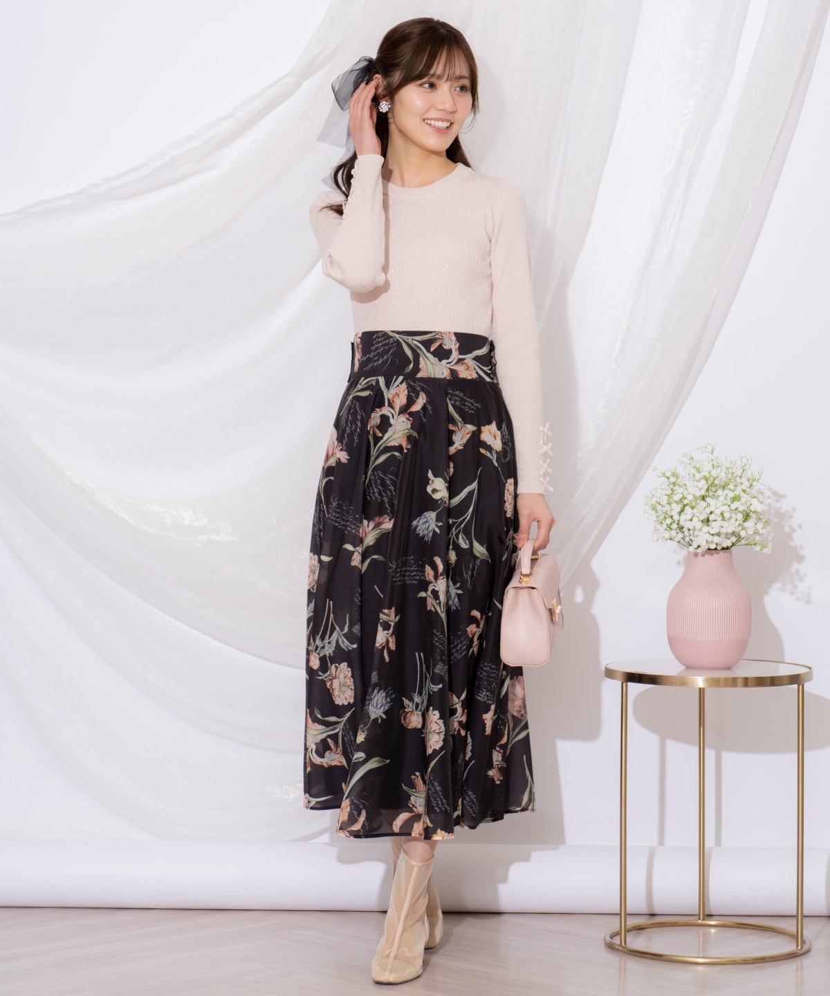 ビッグリボンシアーフラワースカート