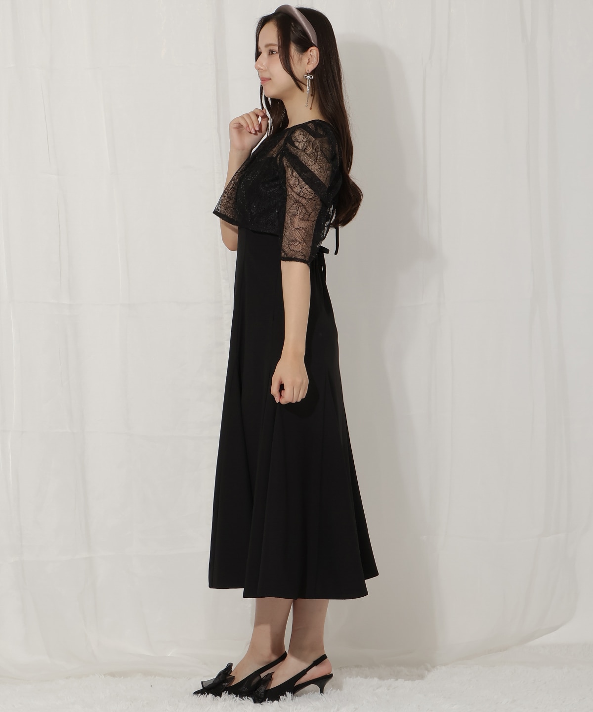 スパンコールレースブラウス×マーメイドワンピース