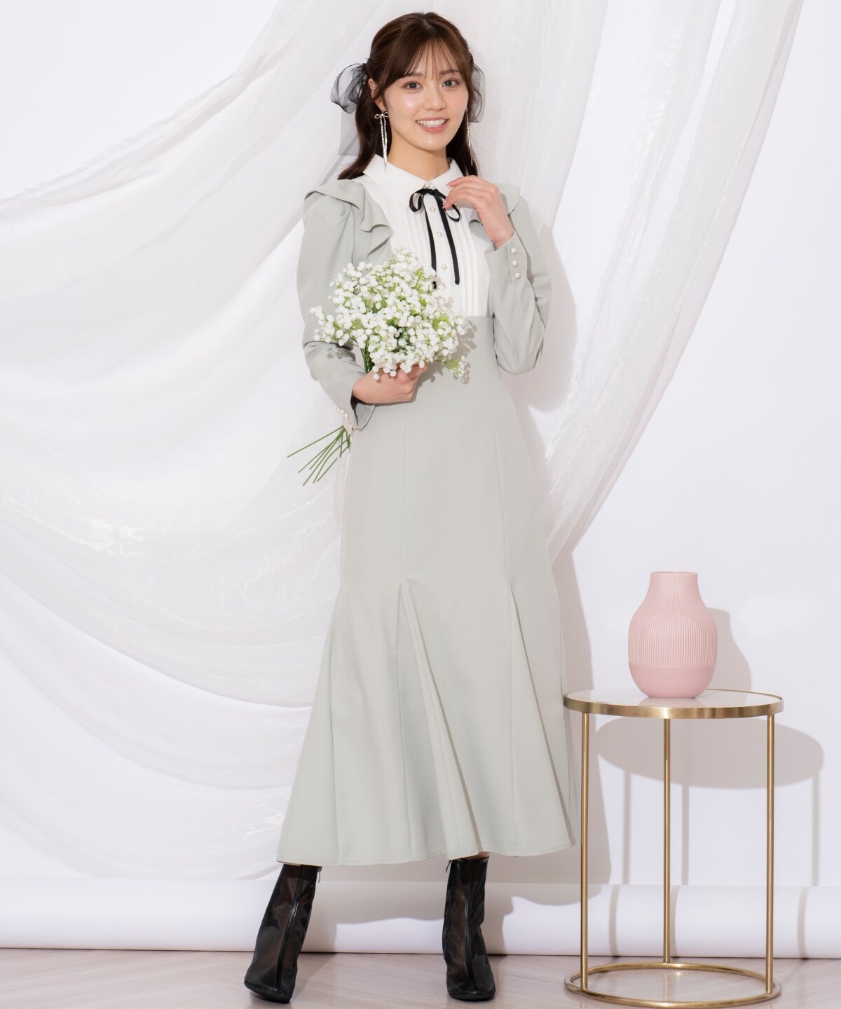 配色ヨークマーメイドワンピース