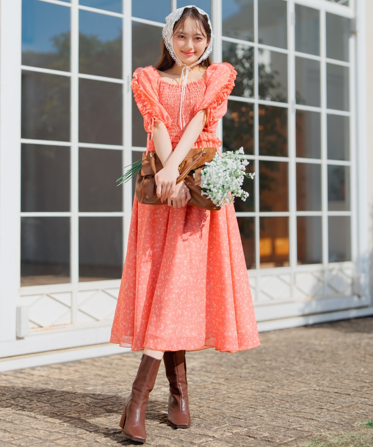 ミニフラワーシャーリングワンピース