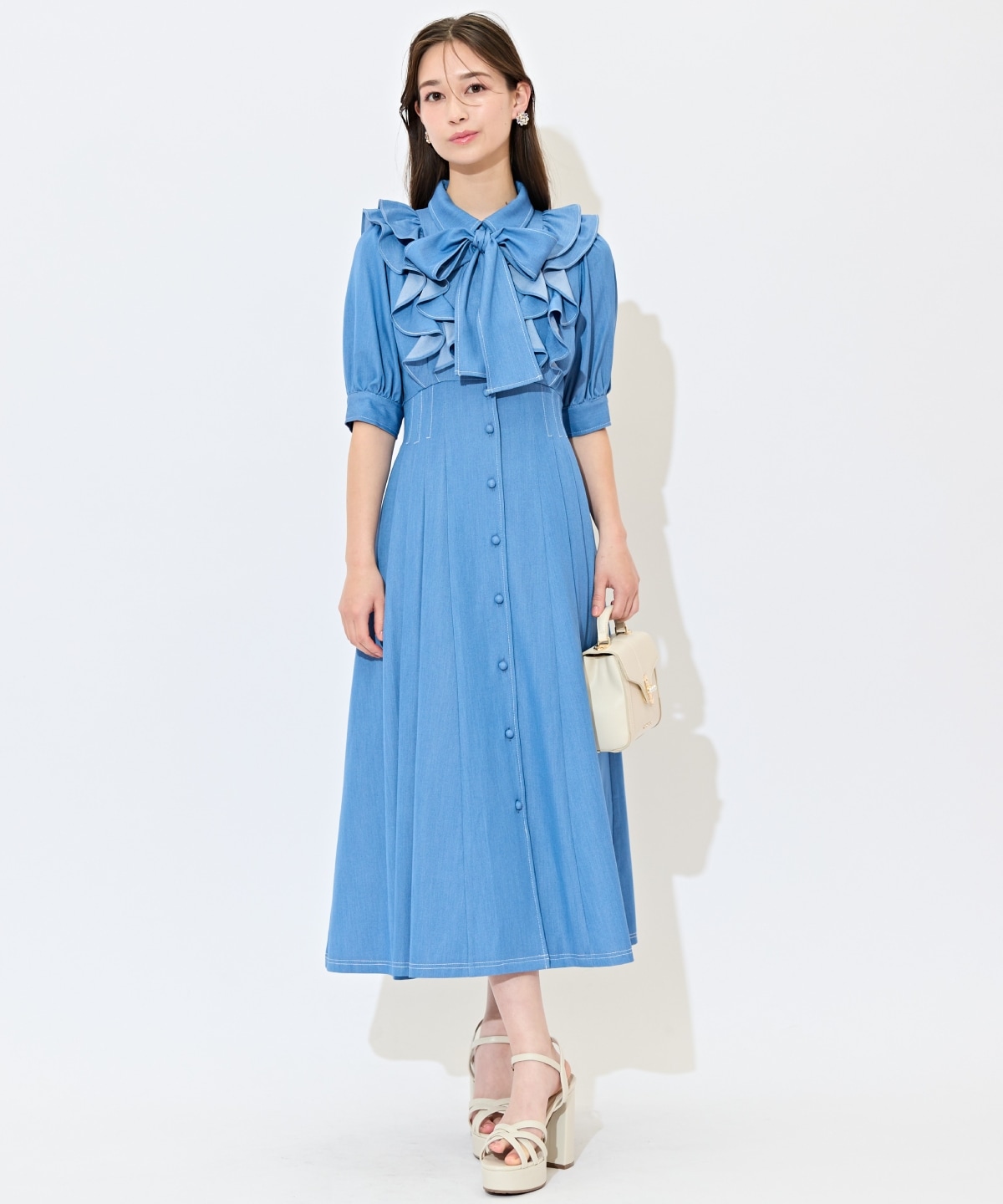 ラッフルリボンタイシャツワンピース
