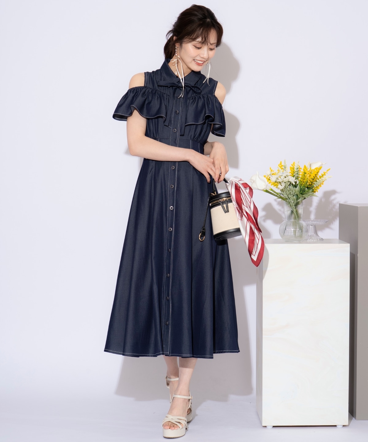 ２WAYスリーブストライプシャツワンピース