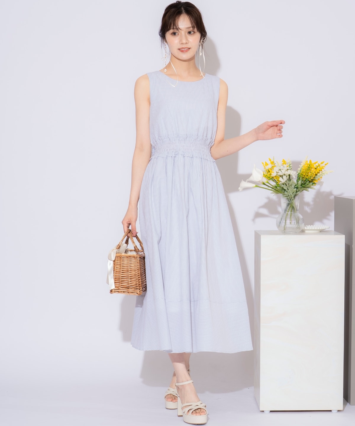 ウエストシャーリングストライプワンピース