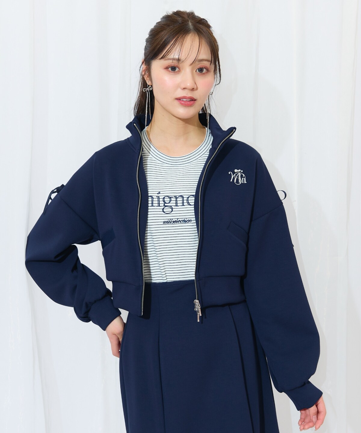 ロゴ刺繍リボントラックジャケット