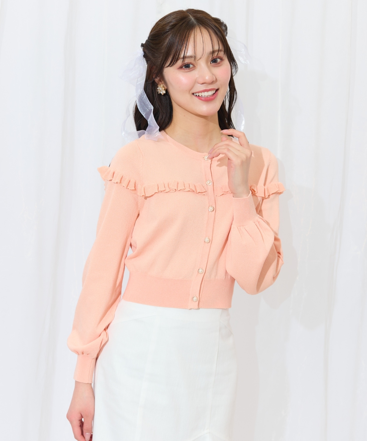 フリルデザインニットカーディガン