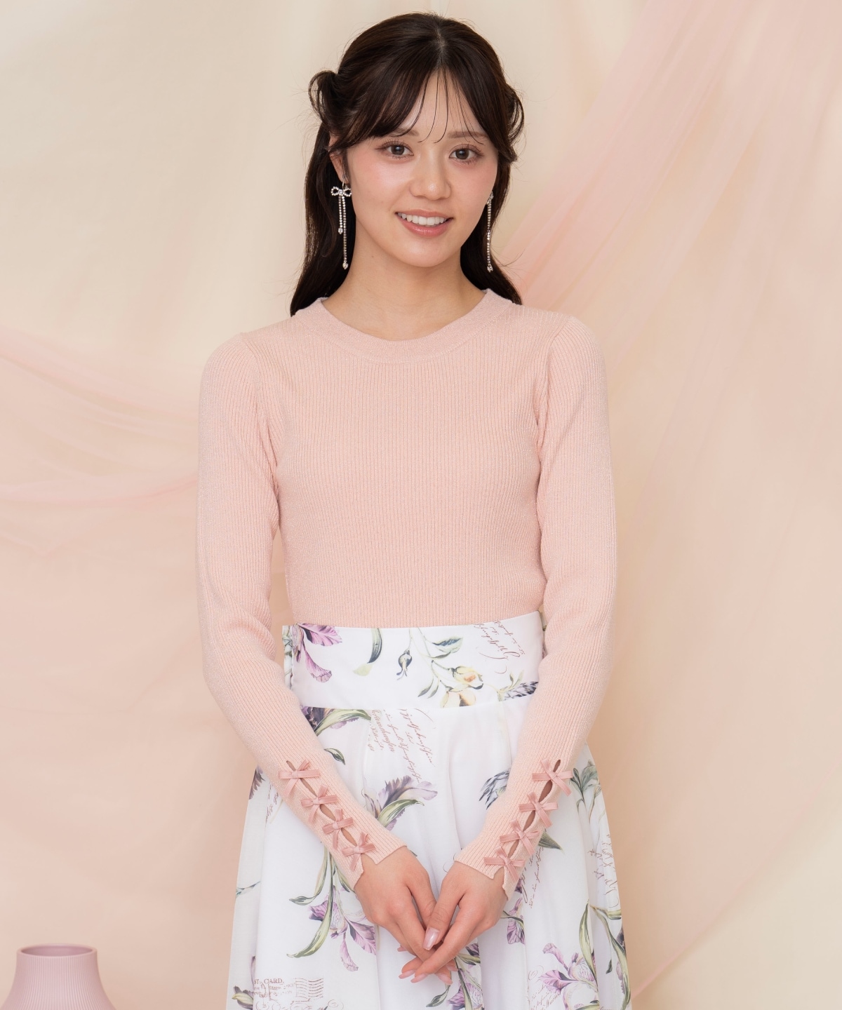 【なくなり次第終了】袖リボンボトルネックニット