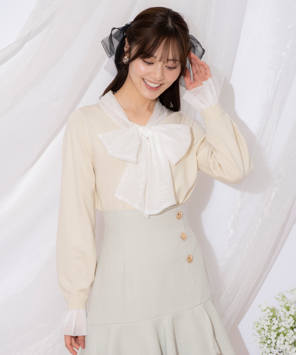 レイヤード風ボウタイニット