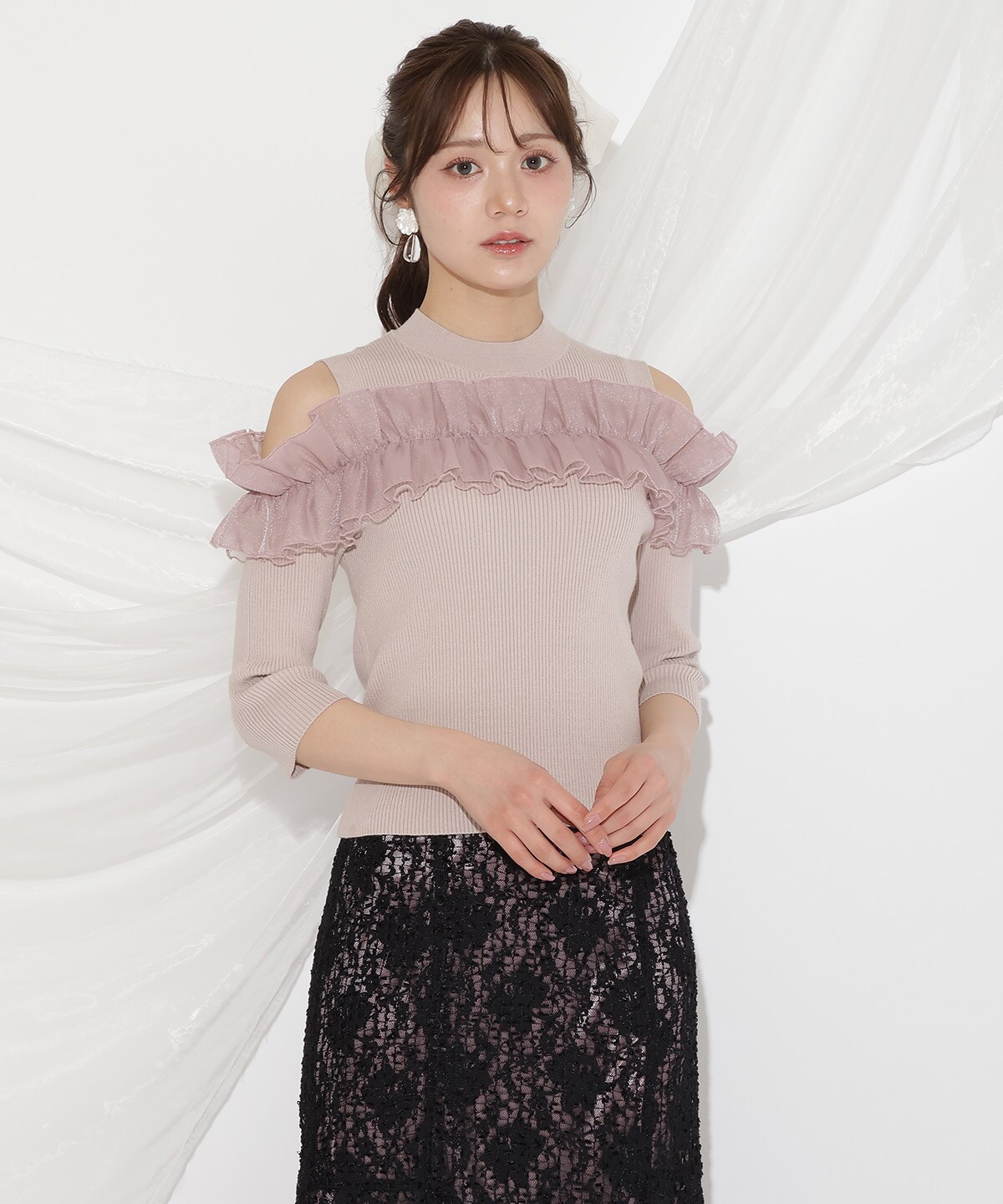 フリルドッキングリブニット