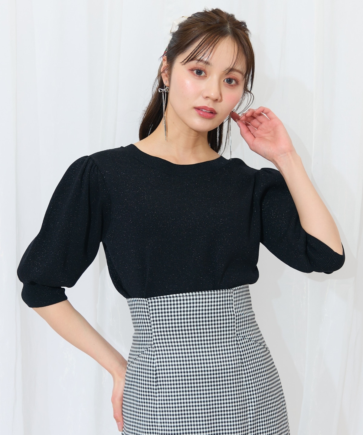 2WAYリボンラメニットプルオーバー