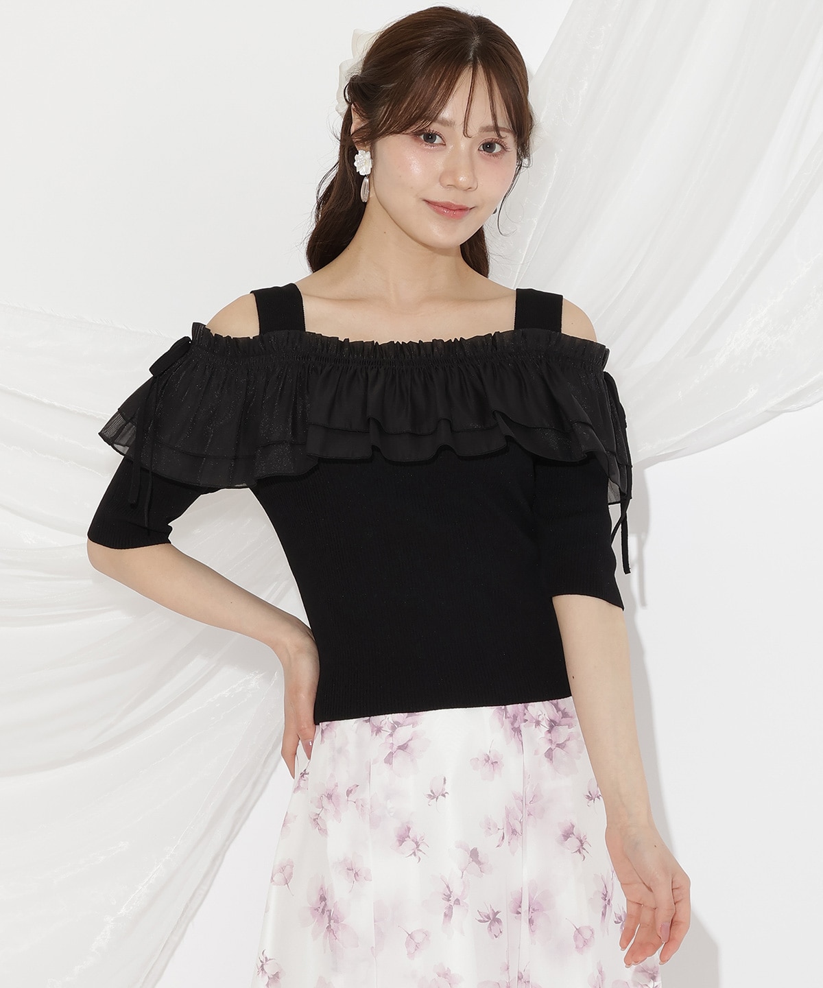 シアーボリュームフリルニットプルオーバー