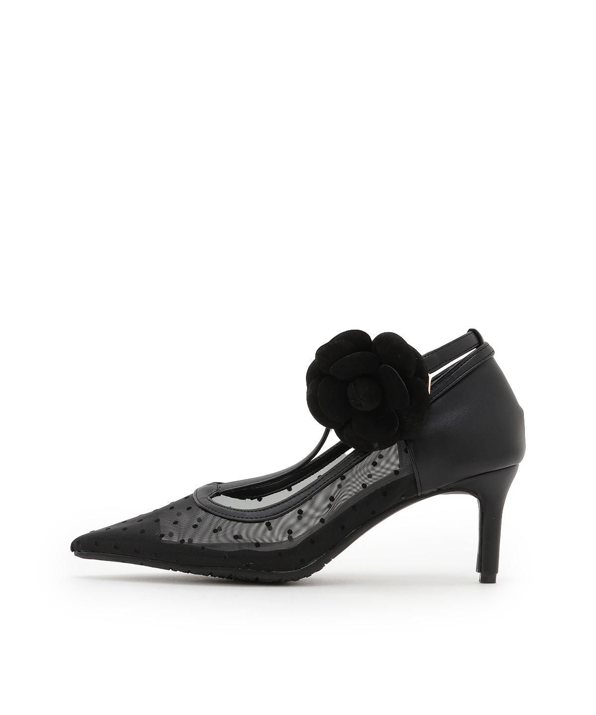 フラワーモチーフドットチュールパンプス