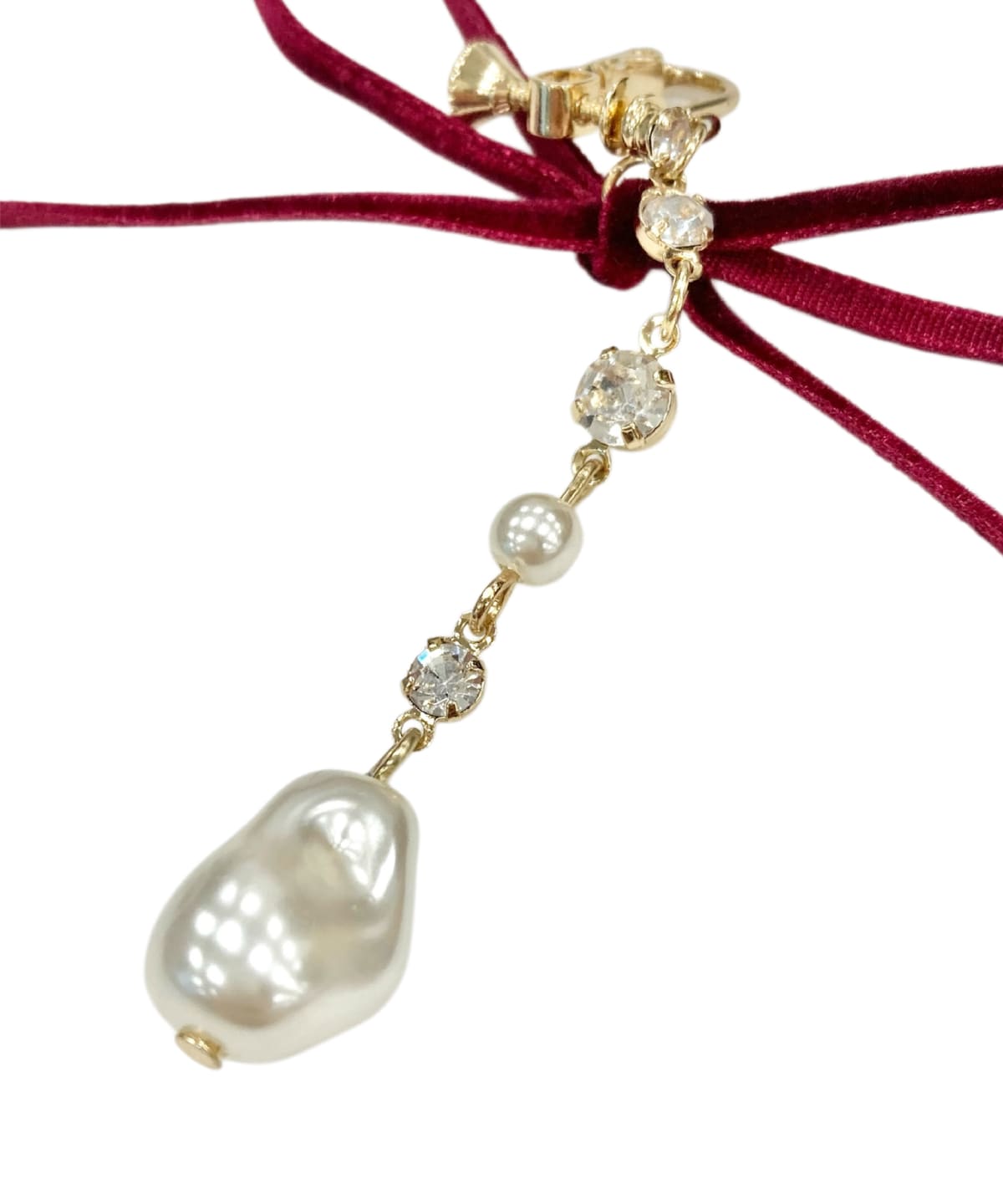 ロングベロアリボンパールイヤリング