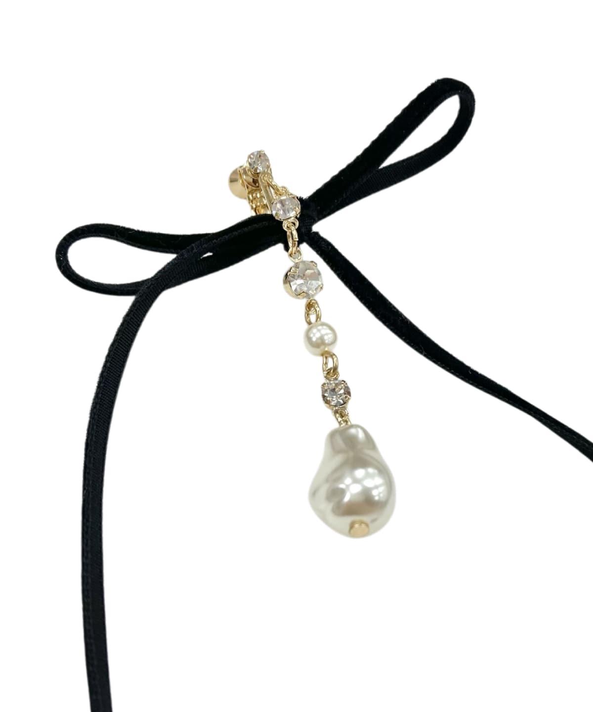 ロングベロアリボンパールイヤリング