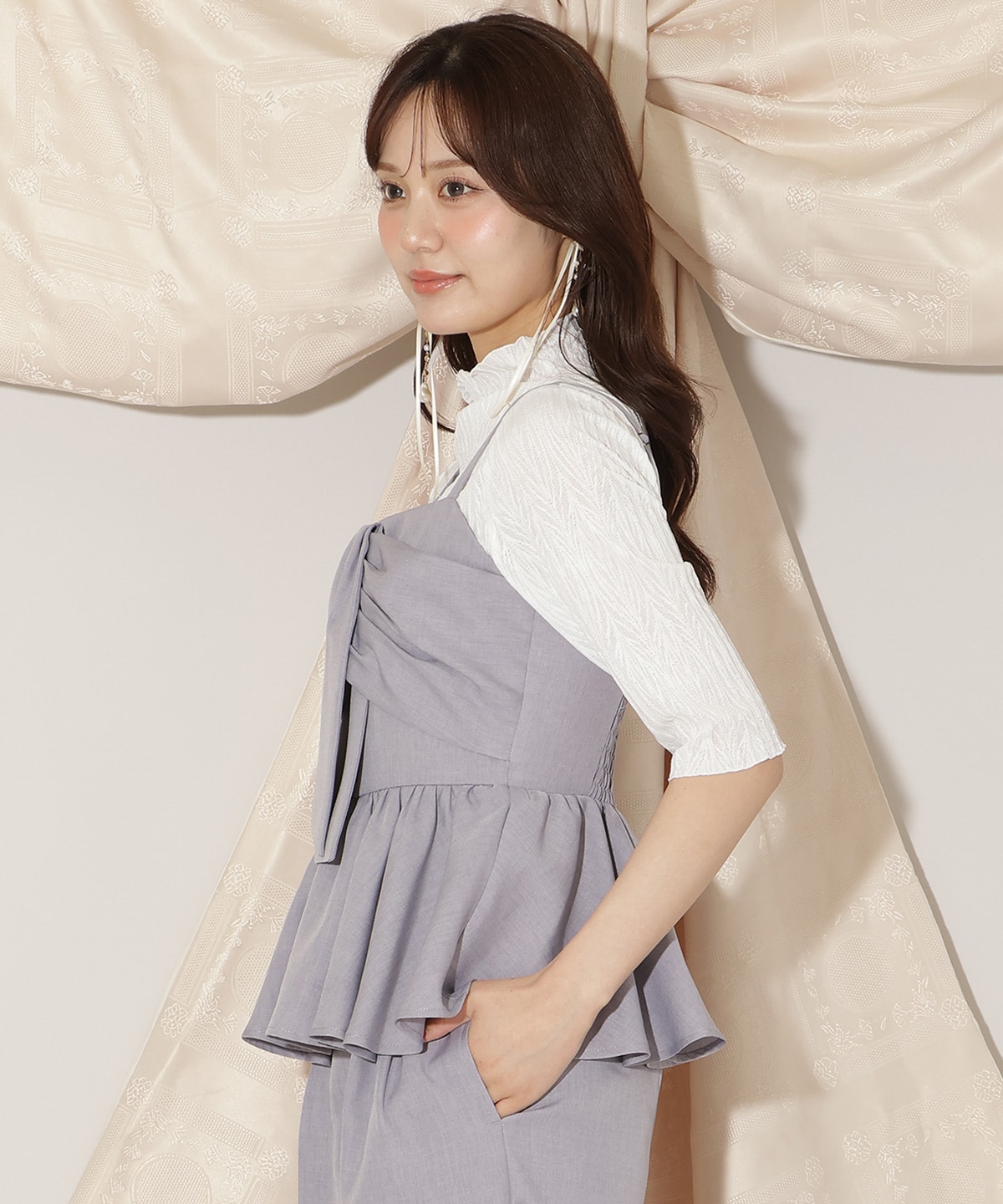 リボンペプラムビスチェ