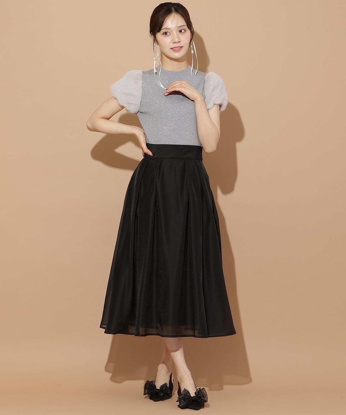 オーガンジータックフレアスカート