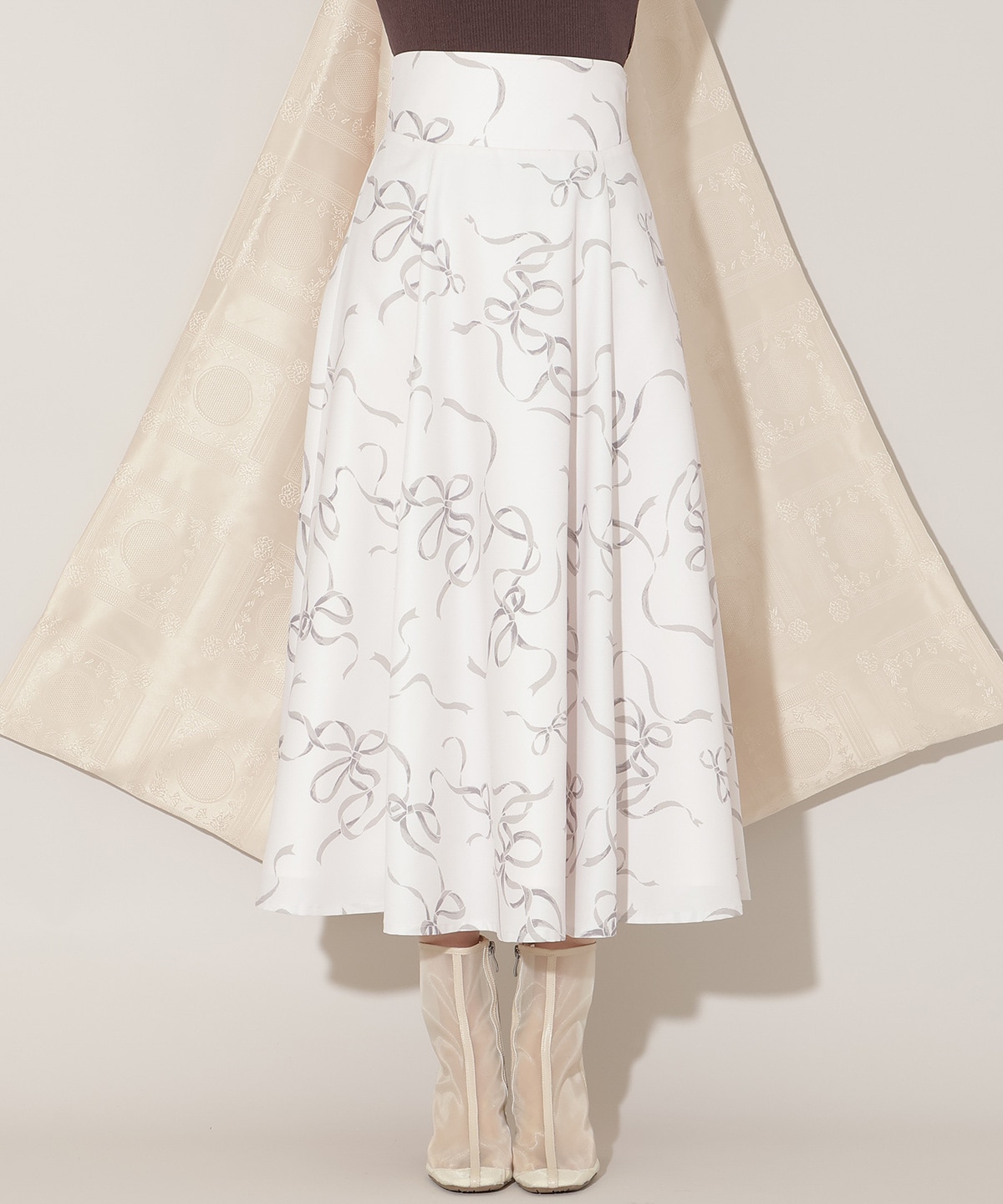 リボンプリントフレアスカート