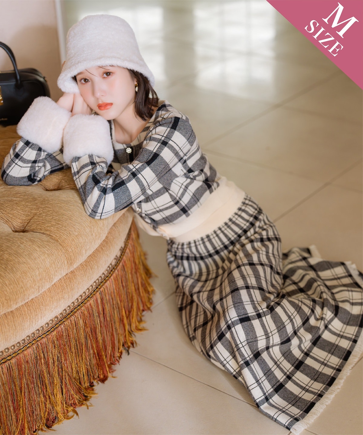 【新色追加】チェック柄ニットフレアスカート