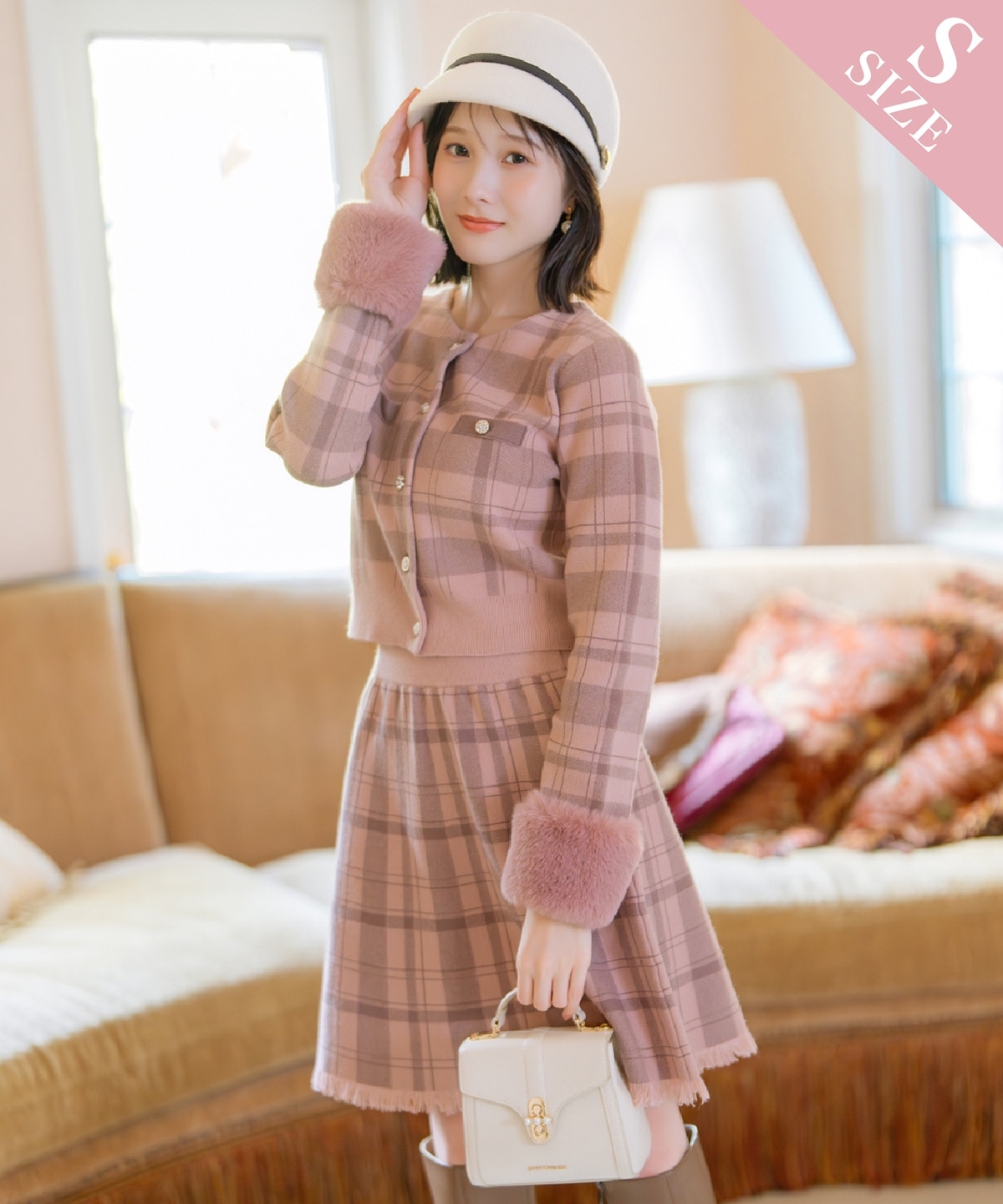 【新色追加】チェック柄ニットフレアスカート