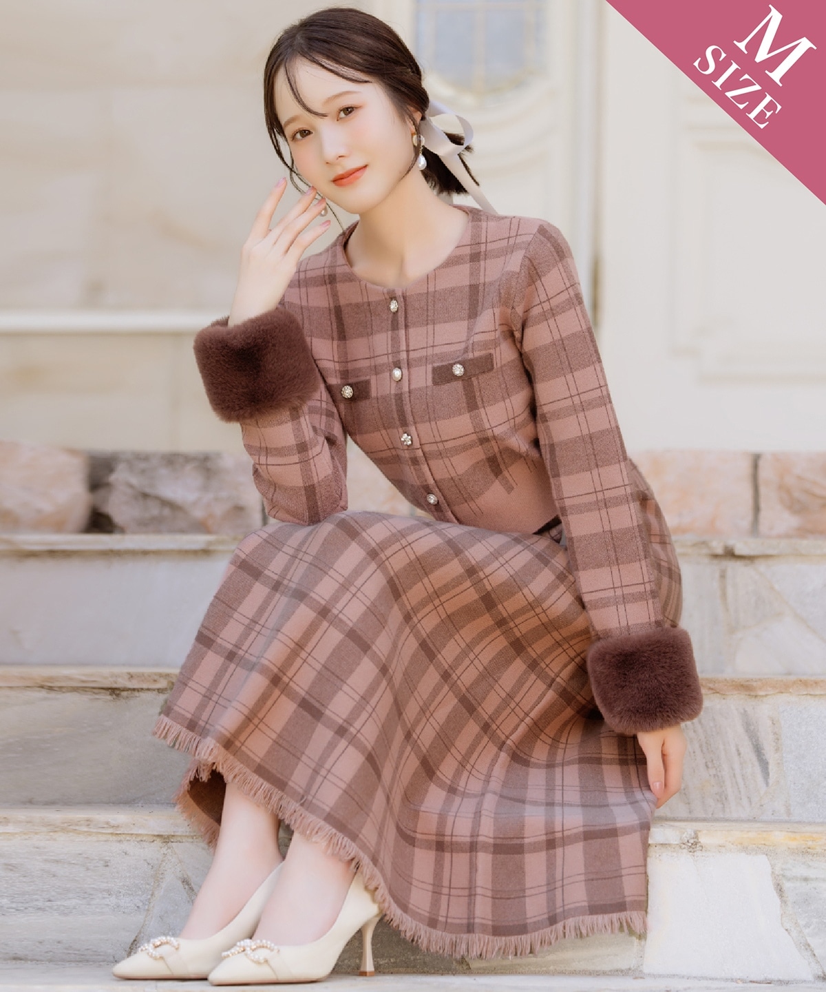 【10/17(fri)12時発売】チェック柄ニットフレアスカート