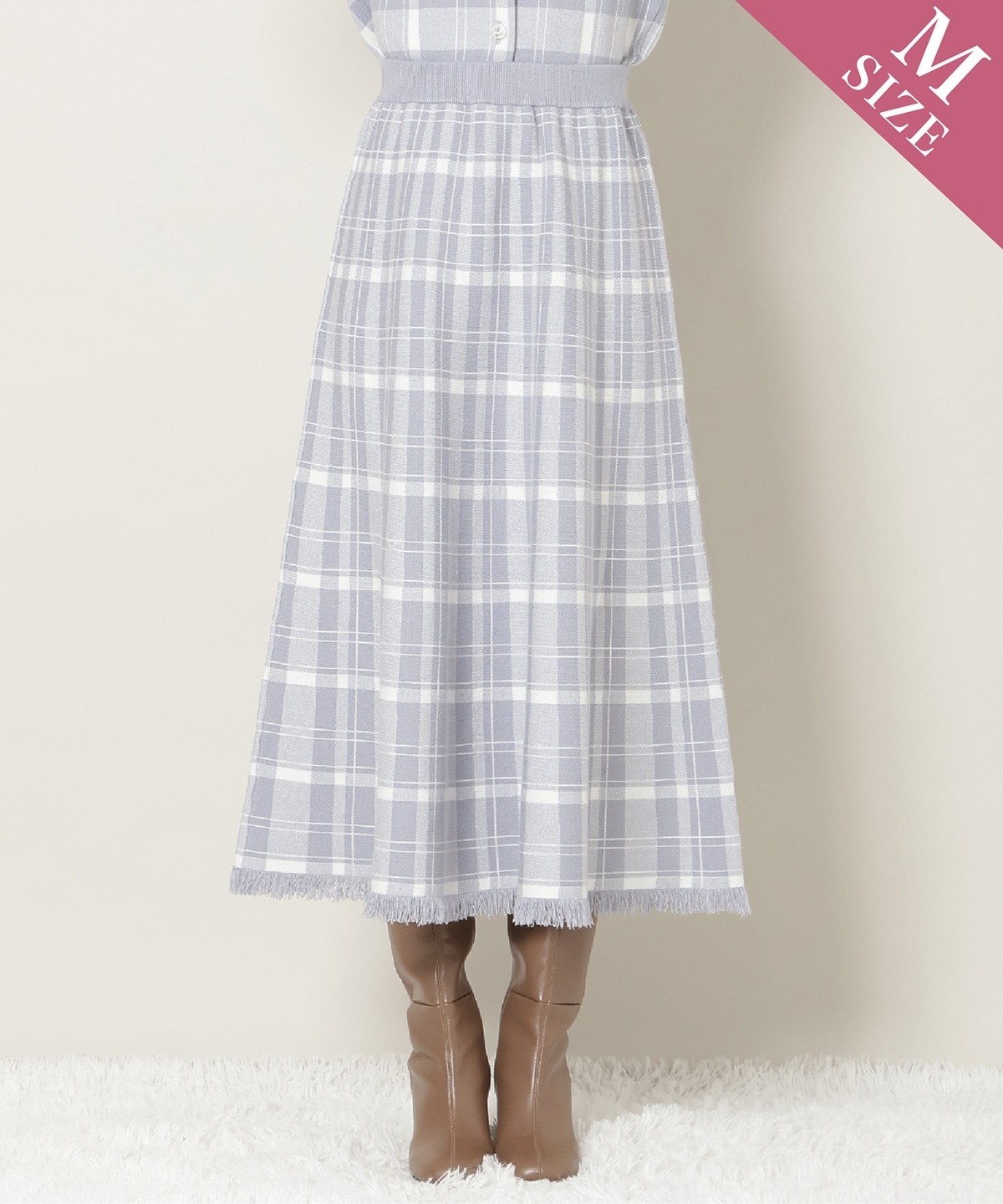 【新色追加】チェック柄ニットフレアスカート