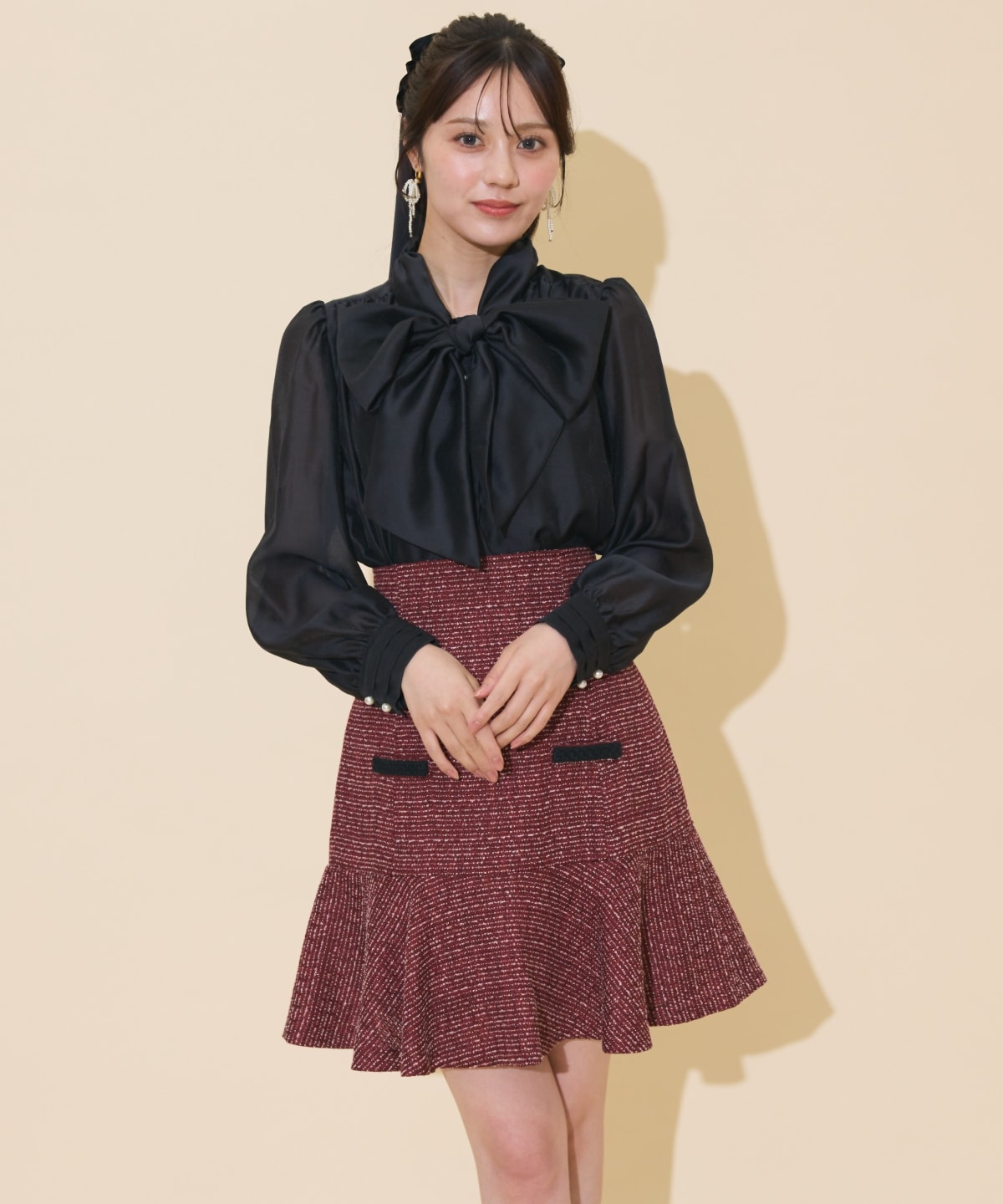 ブレードデザインツイードミニスカート